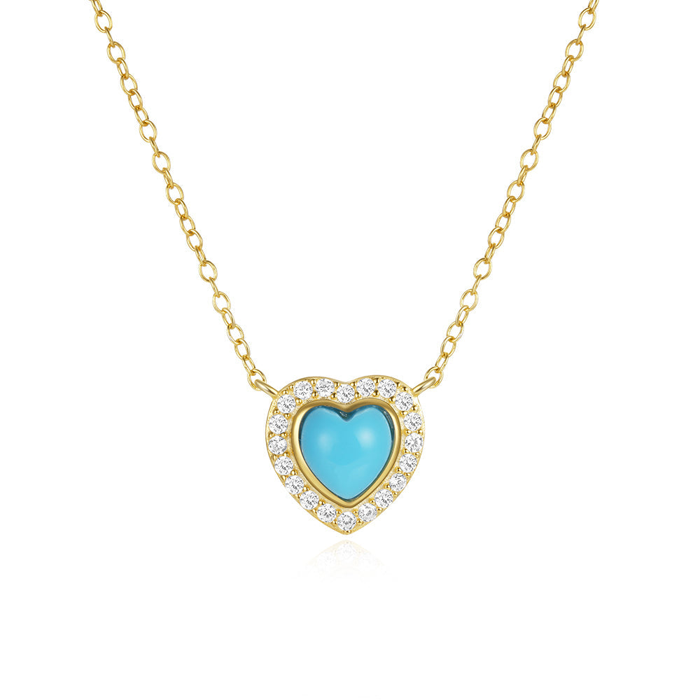 Horae 925 Sterling Silver Heart Turquoise Pendant Chain Choker Necklace