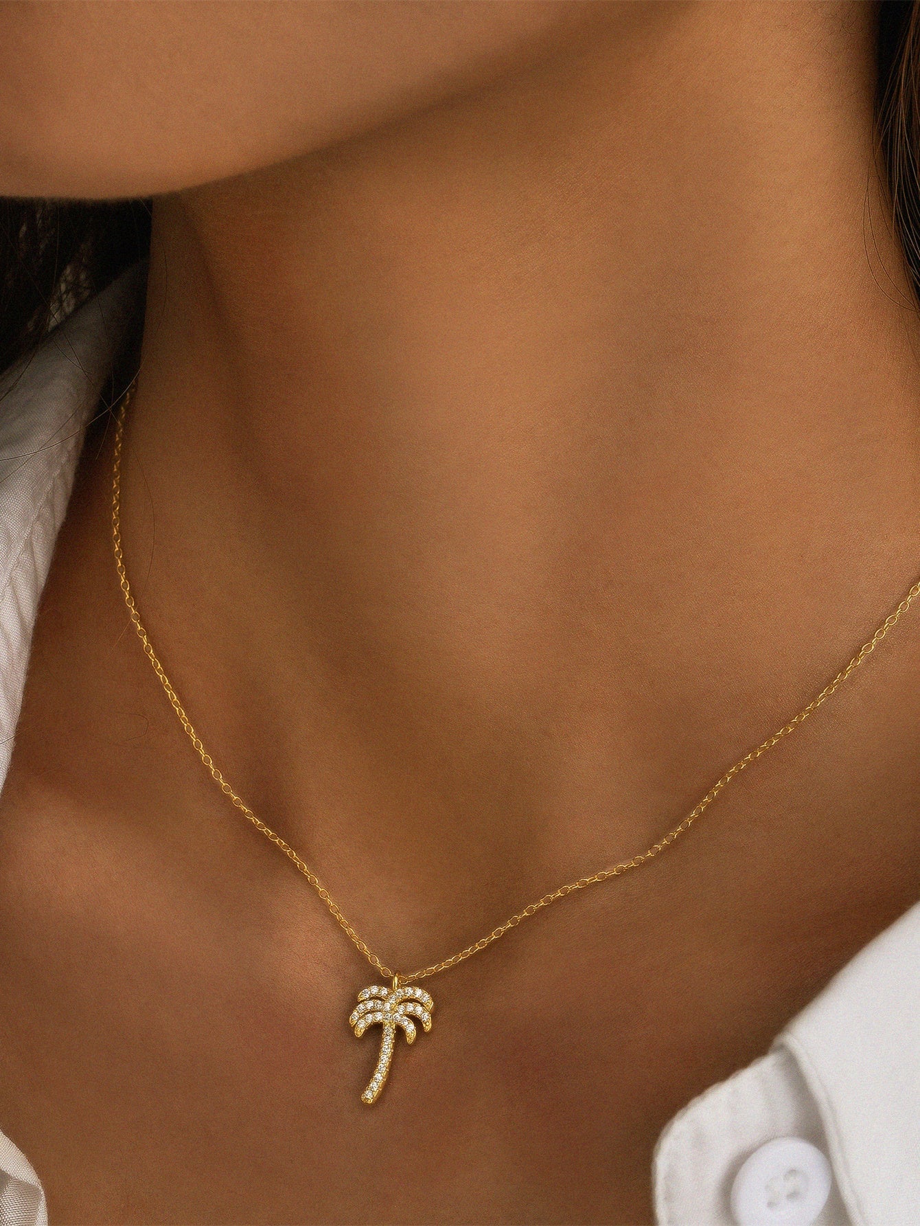 Horae S925 Pave Zircon Coconut Tree Pendant Women Holiday Chain Necklace