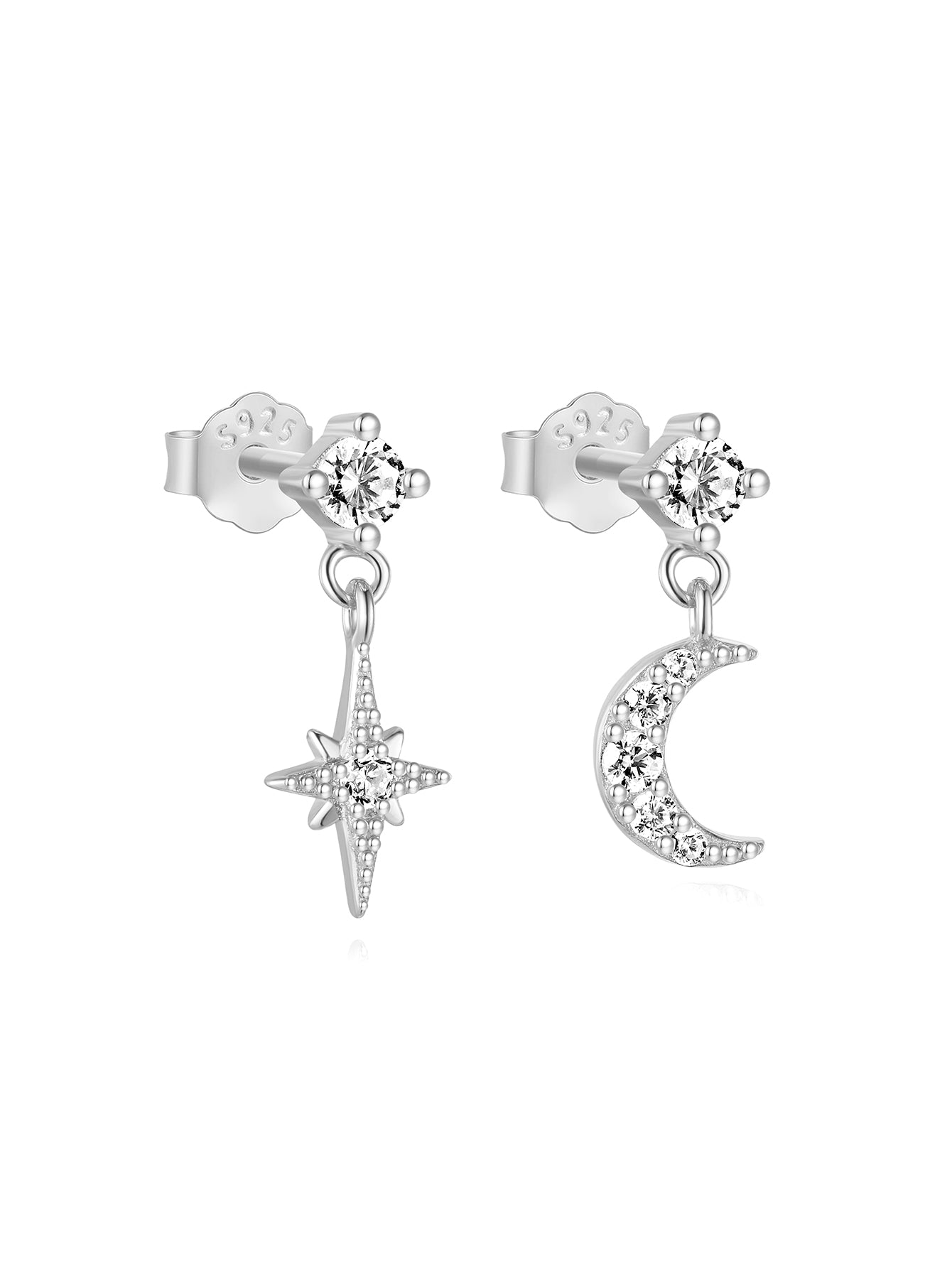 S925 Star and Moon Zircon Earring Set