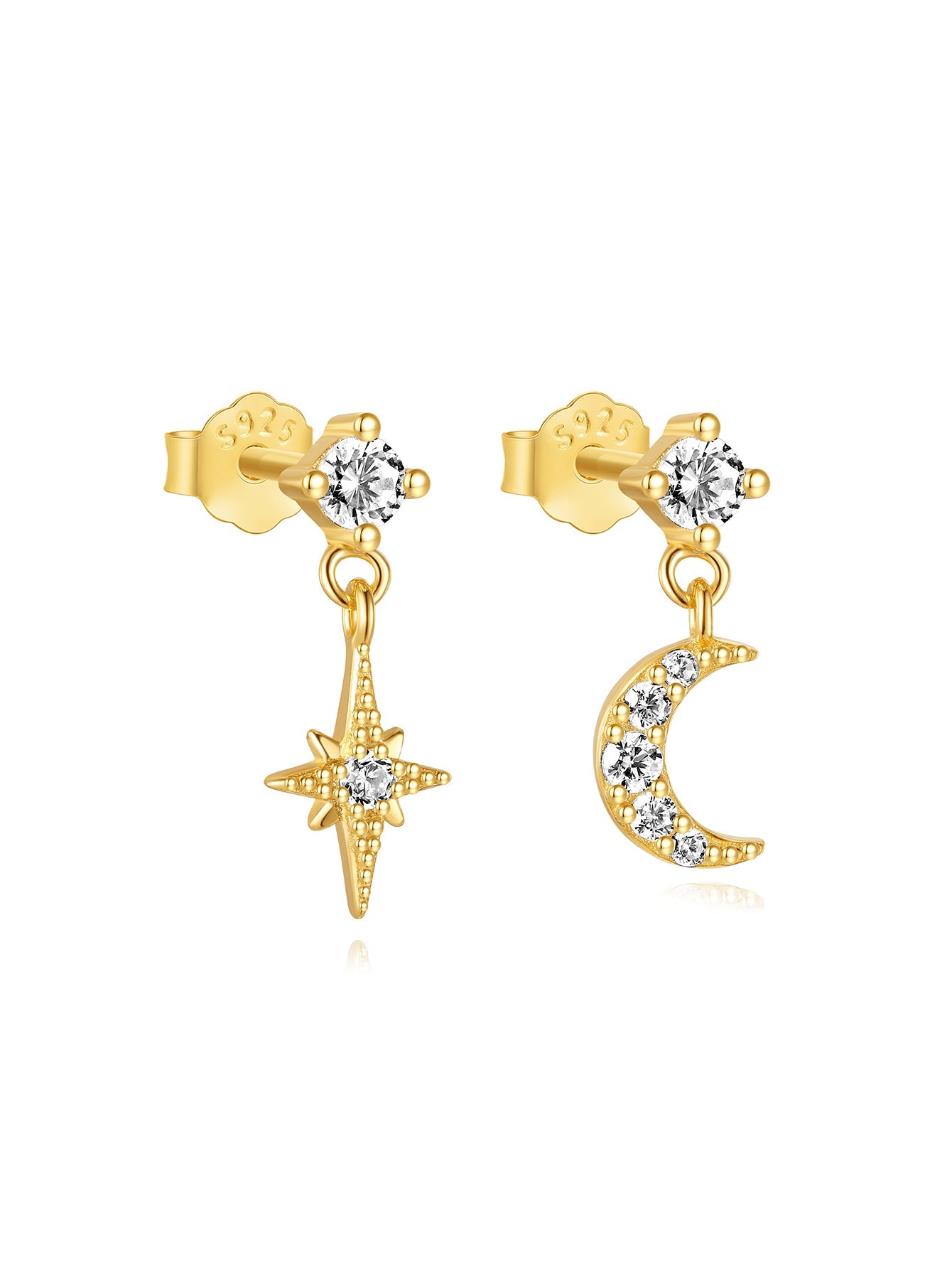 S925 Star and Moon Zircon Earring Set