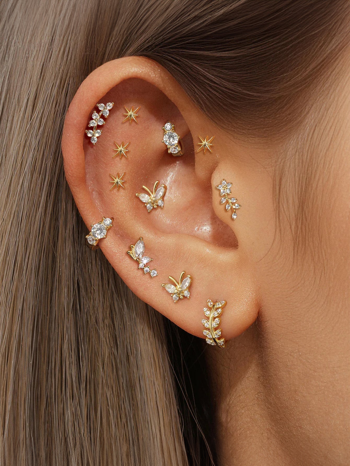 S925  Butterfly Flower Zirconia Pierced Earrings