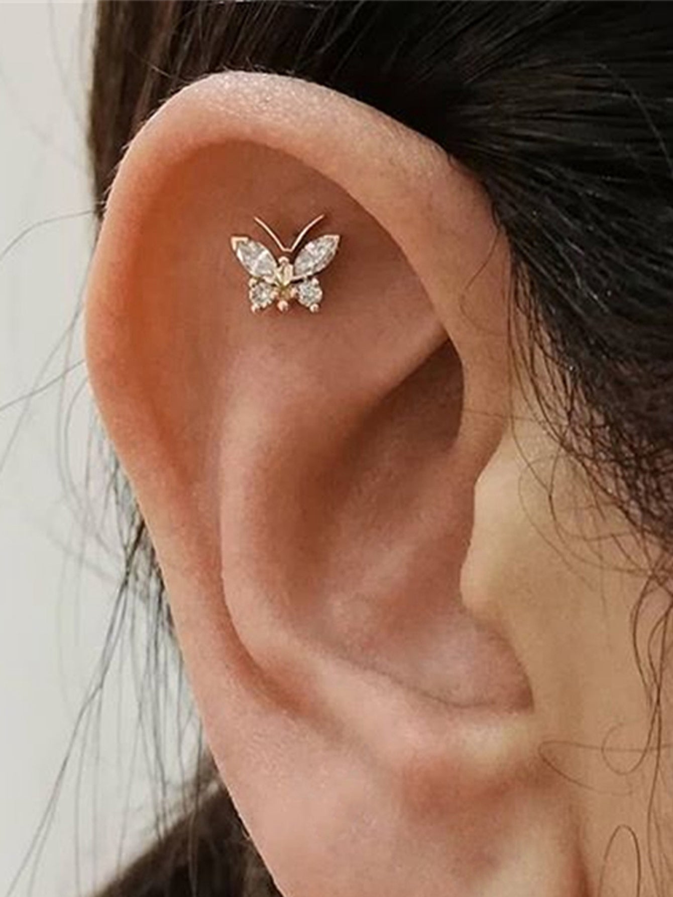 S925  Butterfly Flower Zirconia Pierced Earrings