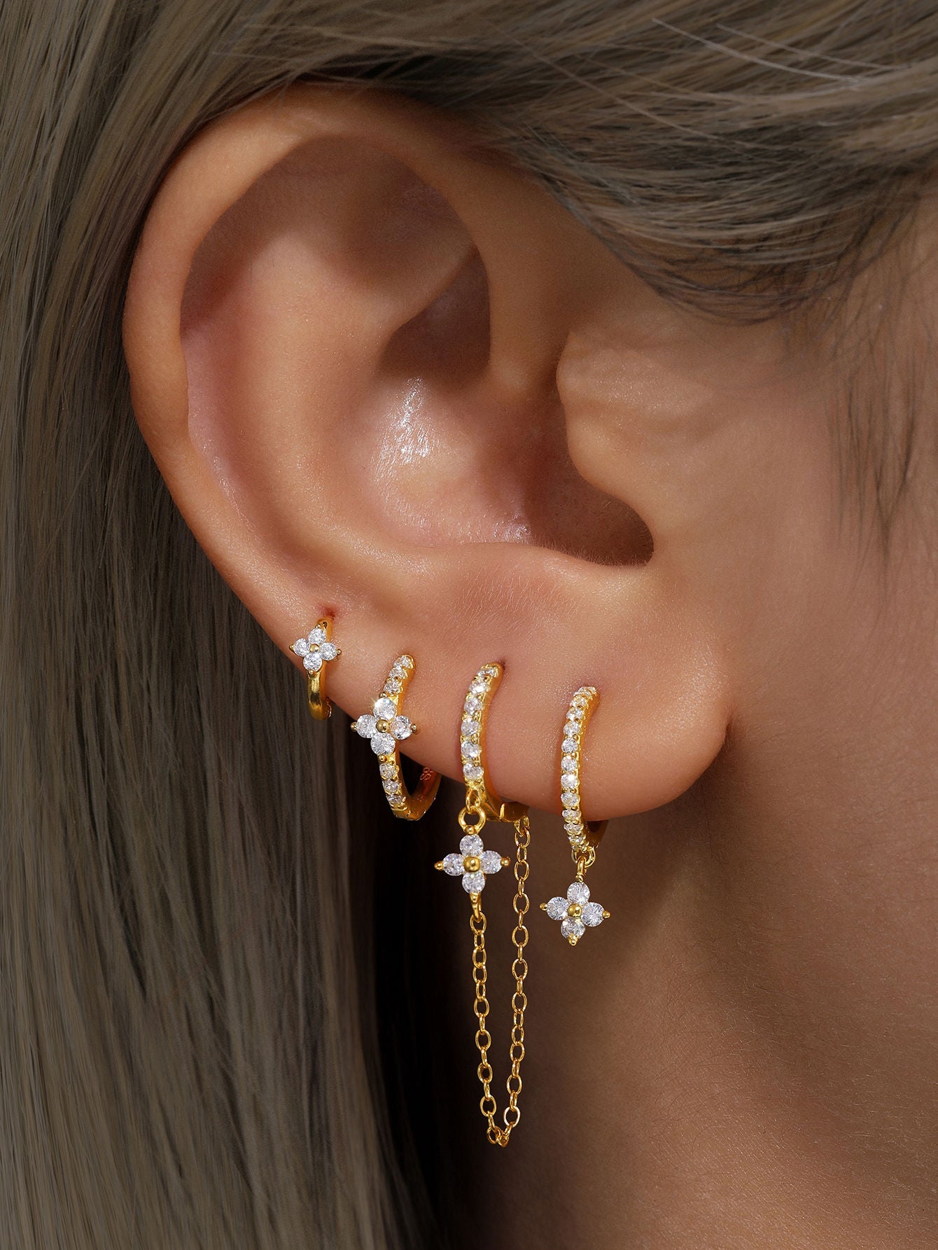 S925 Flower Pave Zircon Wedding Earring Set