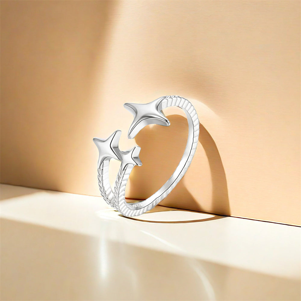 Horae Four Pointed Star Meteor Personalized Ring Adjustable