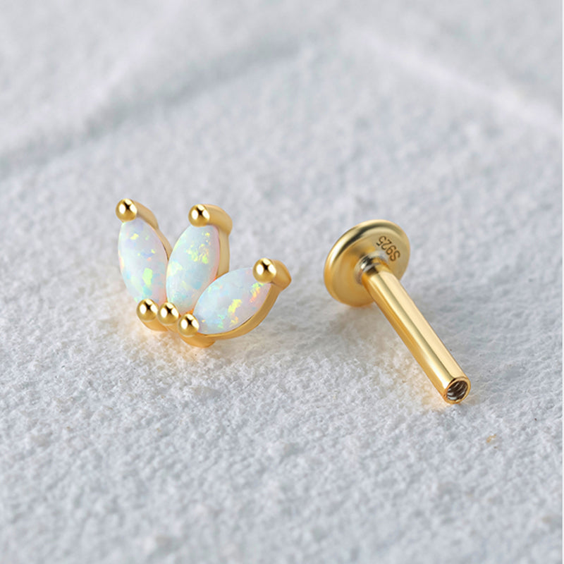 Horae Gold Opal Crown Sterling Silver Threaded Flat Back Piercing