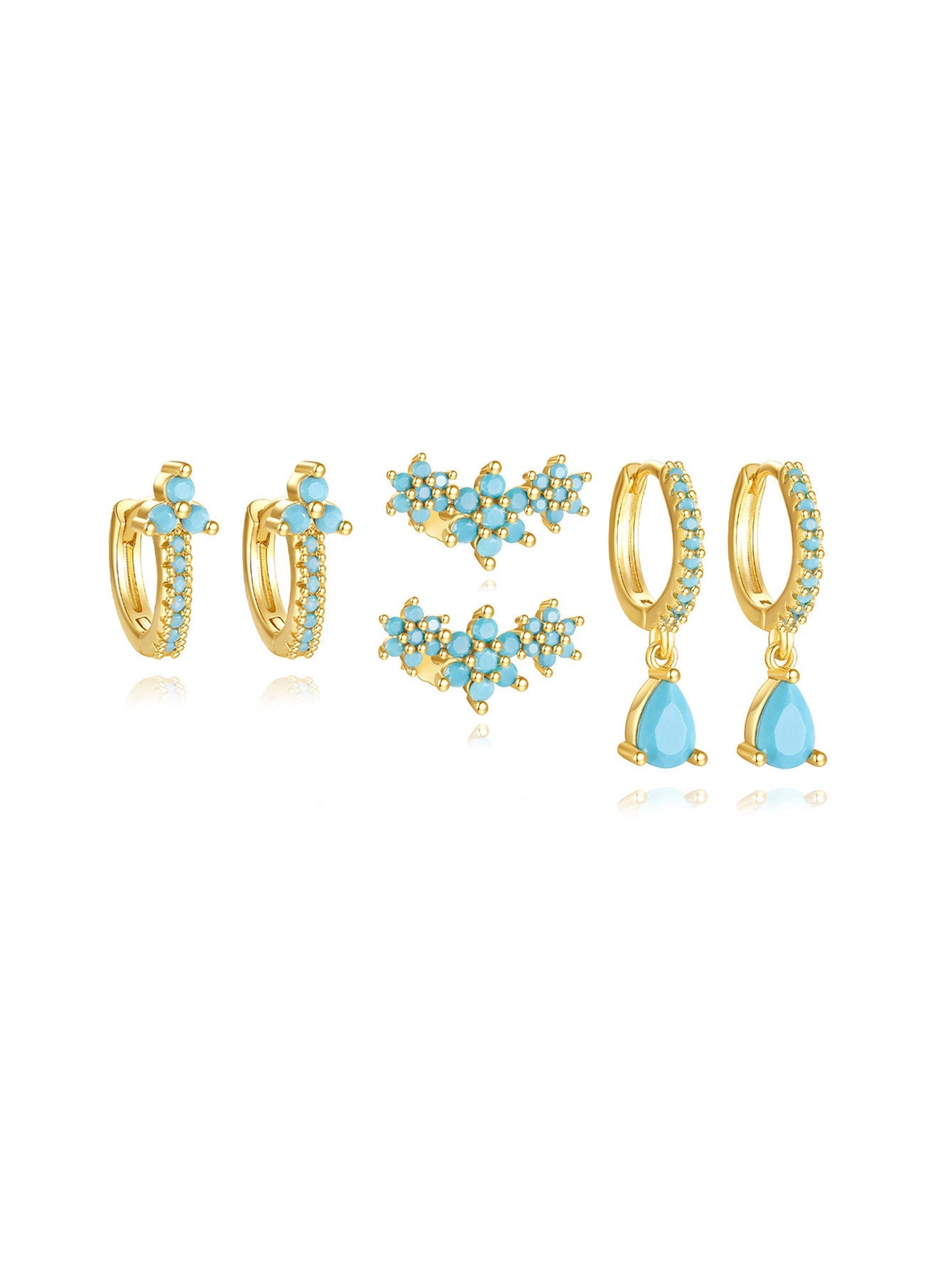 Turquoise Flowers Drop Hoop Earring Set