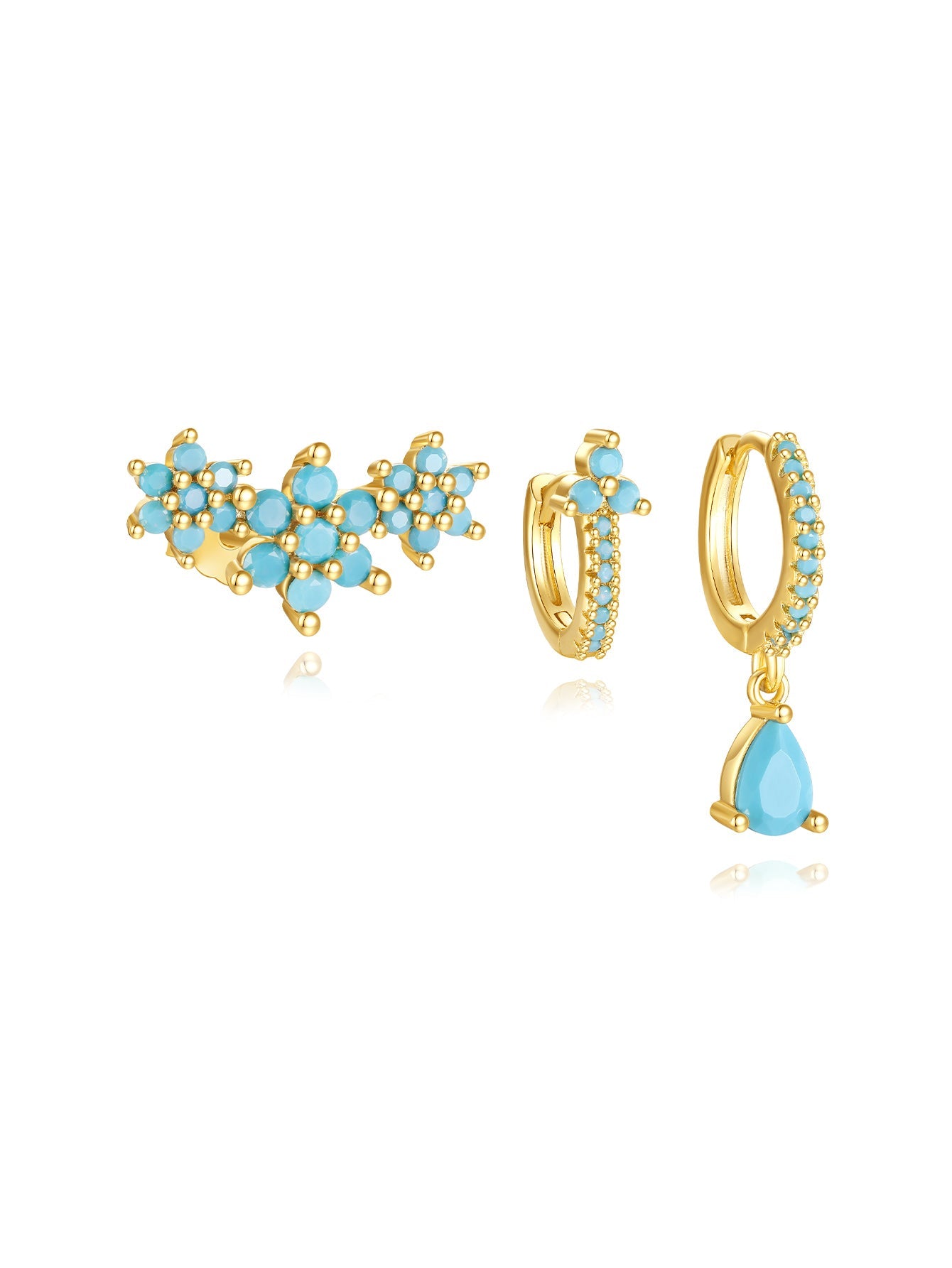 Turquoise Flowers Drop Hoop Earring Set