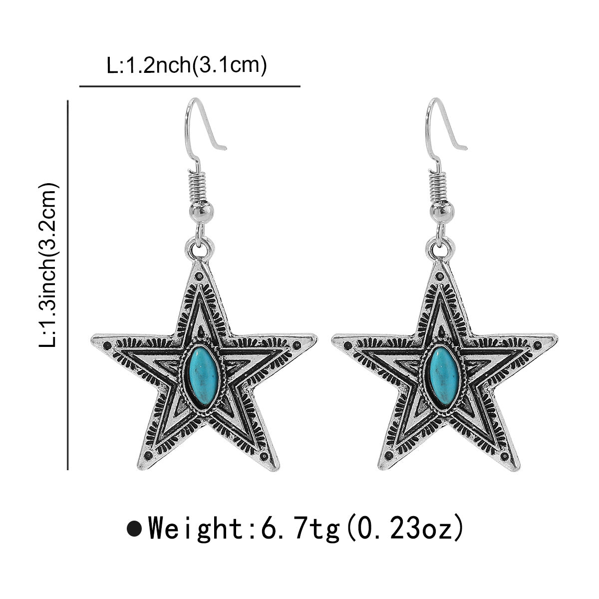 Horae Retro Literary Lace Pentagram Turquoise Earrings