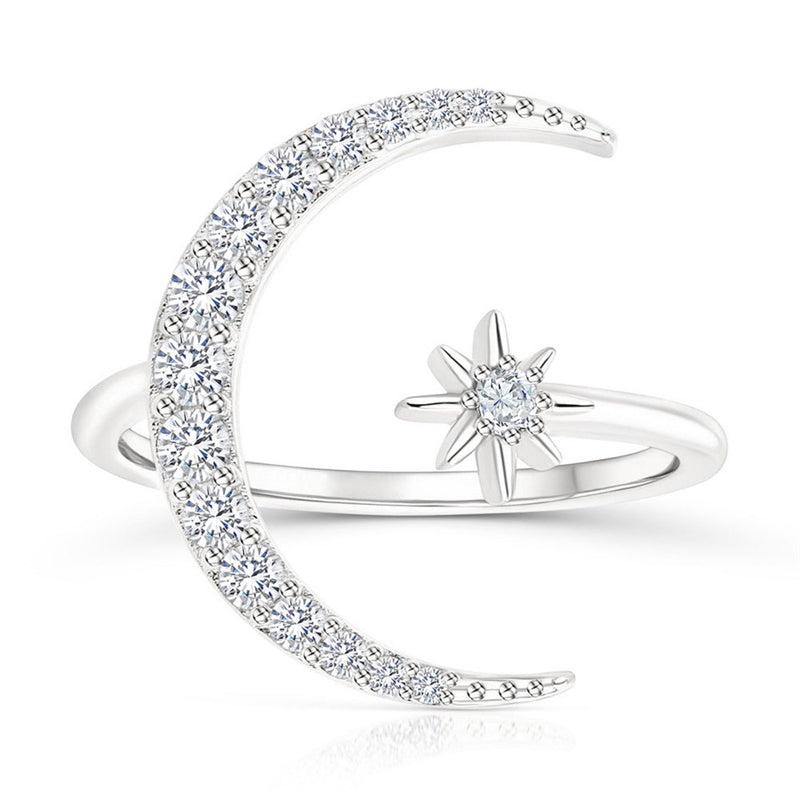 Horae star and moon zircon ring