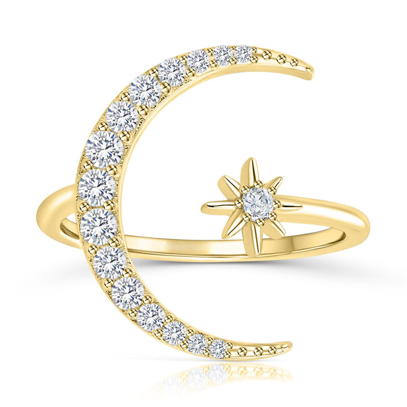 Horae star and moon zircon ring