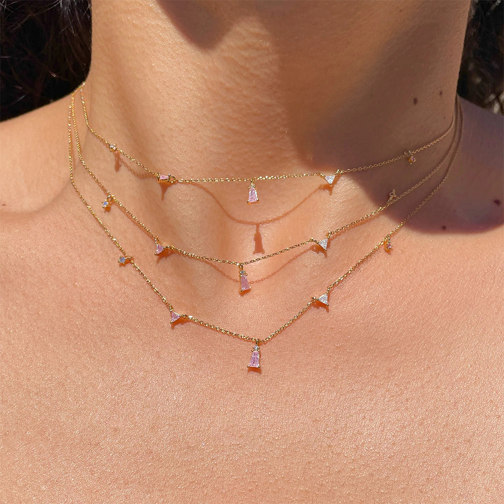 Horae Geometric Pink Zircon Stationed Choker Necklace