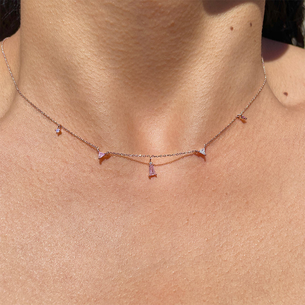 Horae Geometric Pink Zircon Stationed Choker Necklace