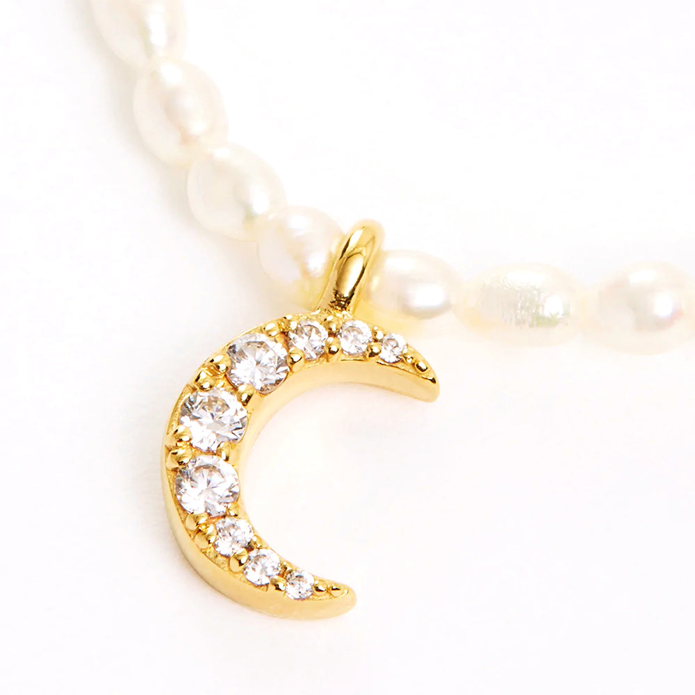 Horae S925 French Millet Pearl Choker Moon Zircon Necklace