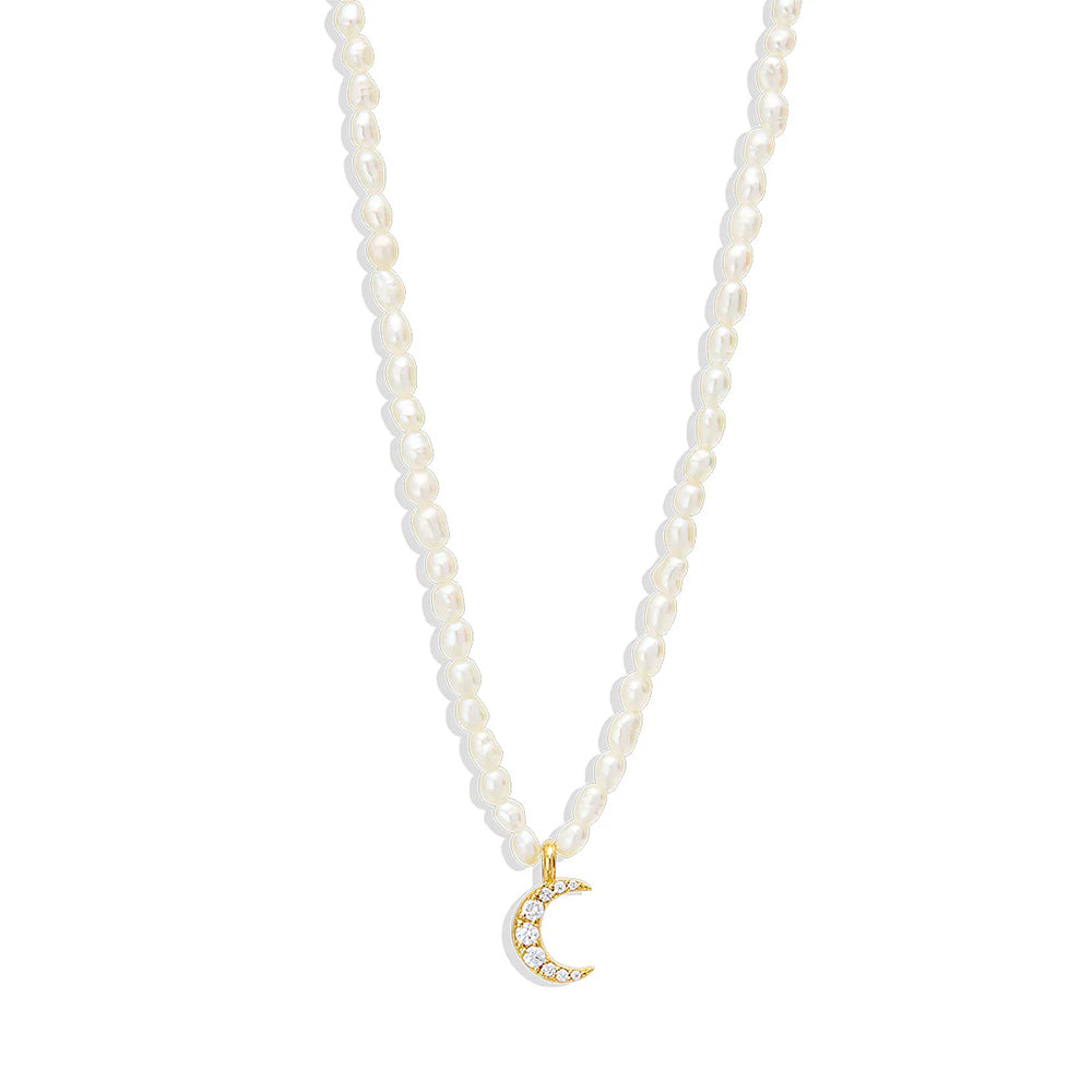 Horae S925 French Millet Pearl Choker Moon Zircon Necklace