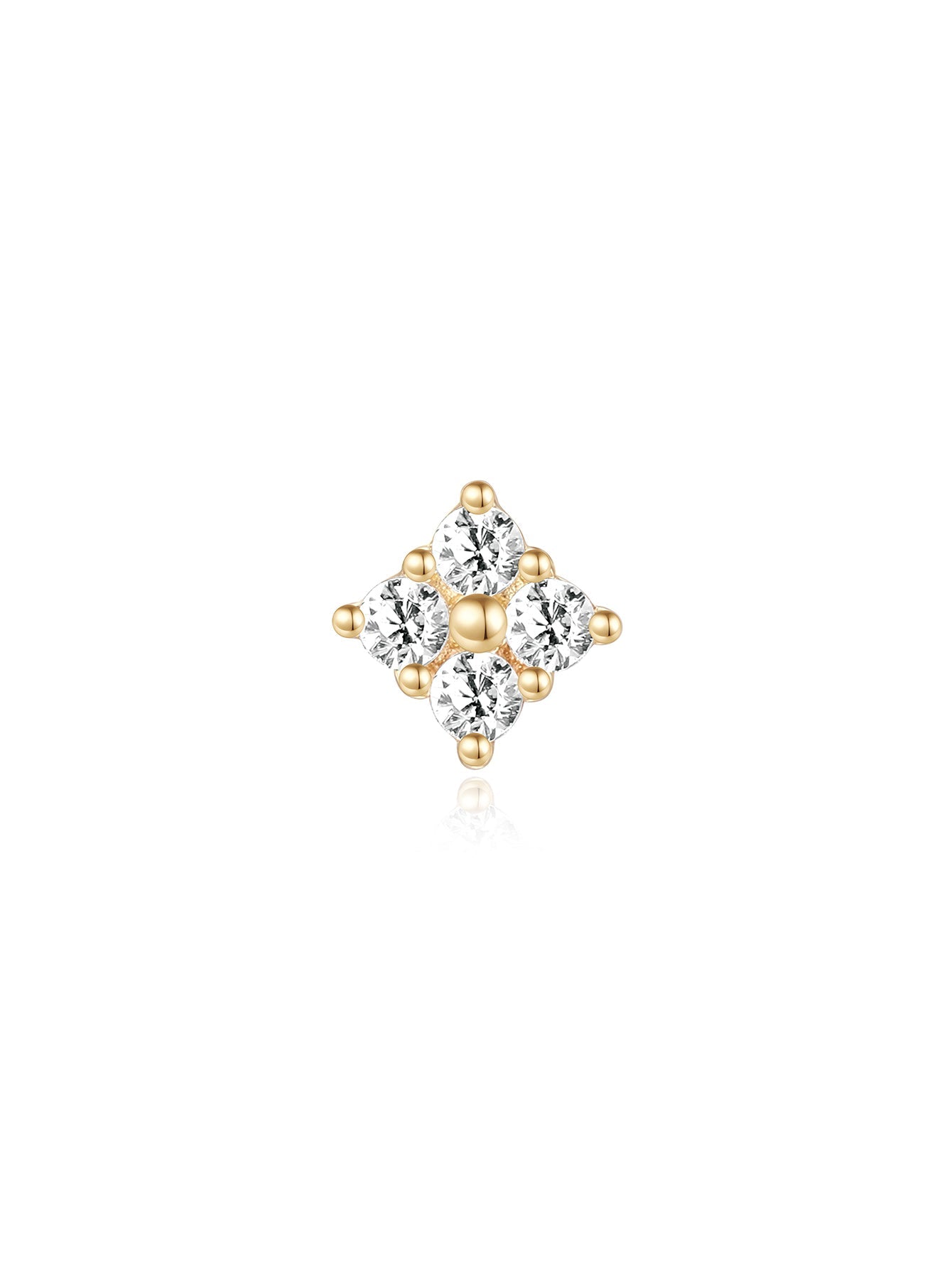 14K Solid Gold Four Flower Ear Piercing Stud