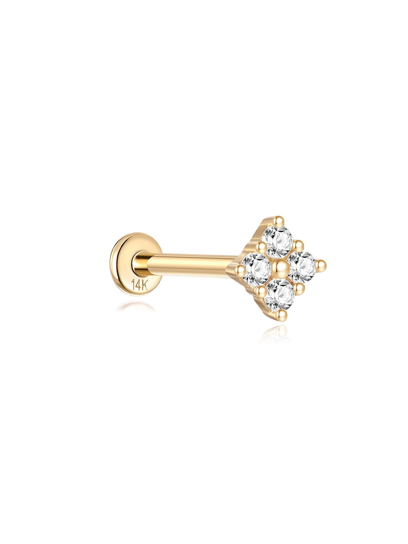 14K Solid Gold Four Flower Ear Piercing Stud