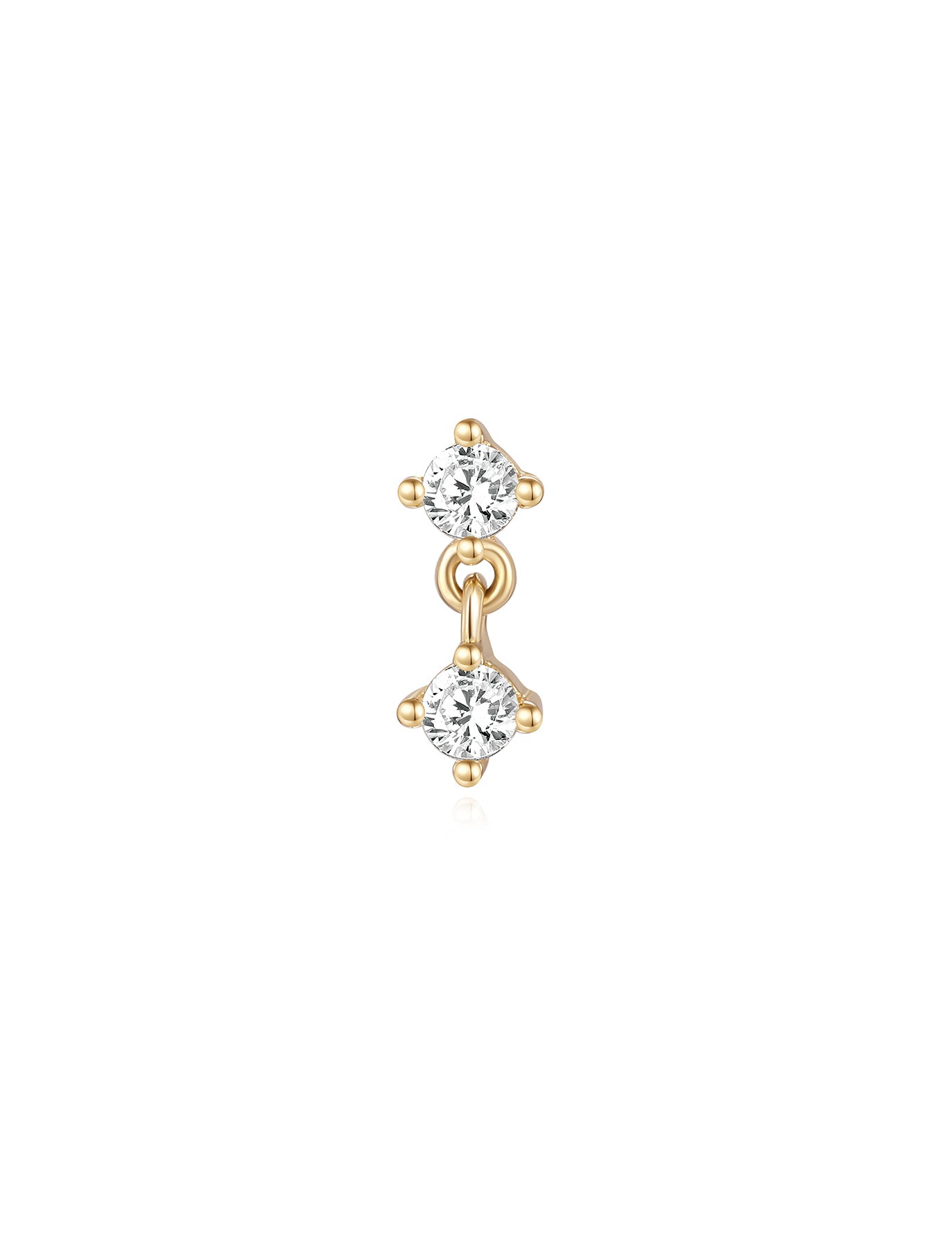 14K Solid Gold Hanging Zircon Ear Piercing Stud