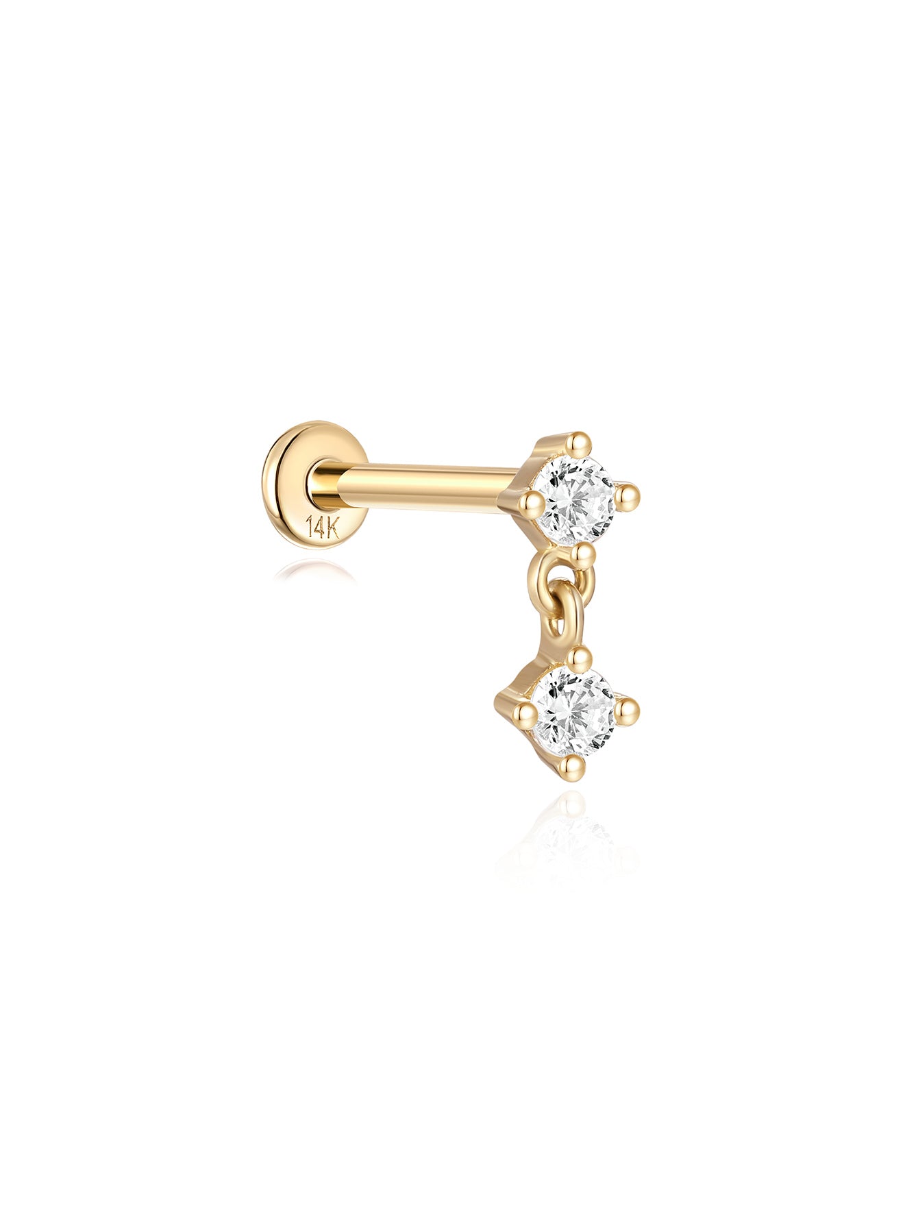 14K Solid Gold Hanging Zircon Ear Piercing Stud