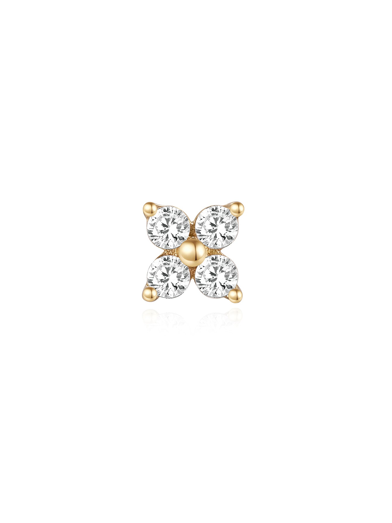 14K Solid Gold Sparkle Flower Zircon Ear Piercing Stud