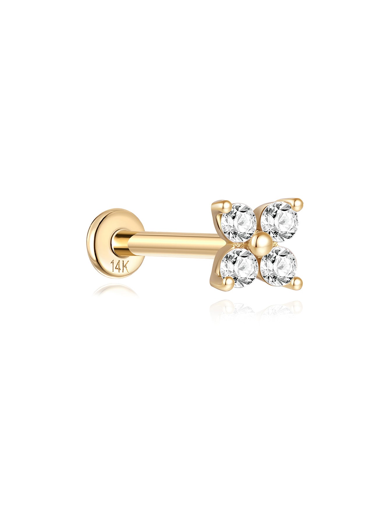 14K Solid Gold Sparkle Flower Zircon Ear Piercing Stud