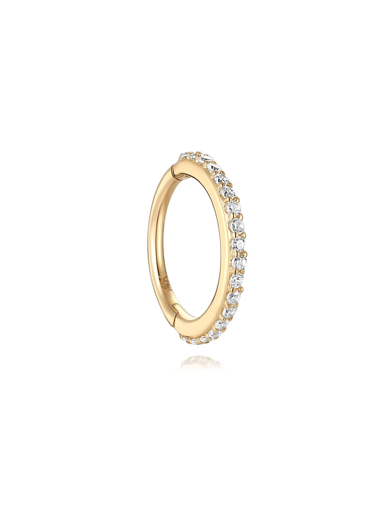 14K Solid Gold Pave Eternity Hoop Huggie Earring