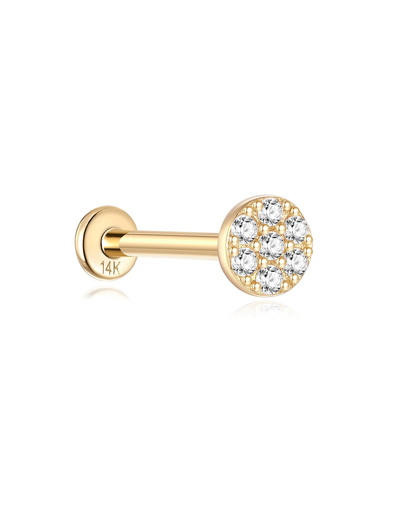 14K Solid Gold Classic Round Zircon Ear Piercing Stud