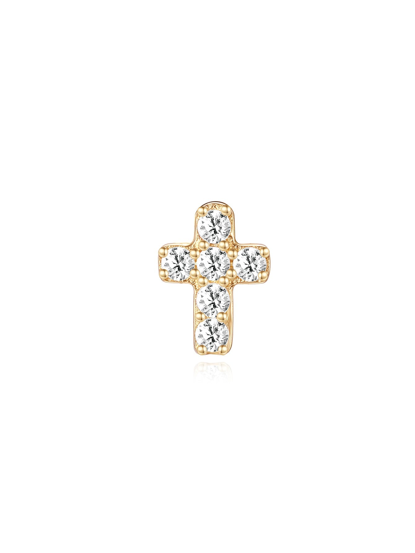 14K Solid Gold Lucky Cross Zircon  Ear Piercing Stud