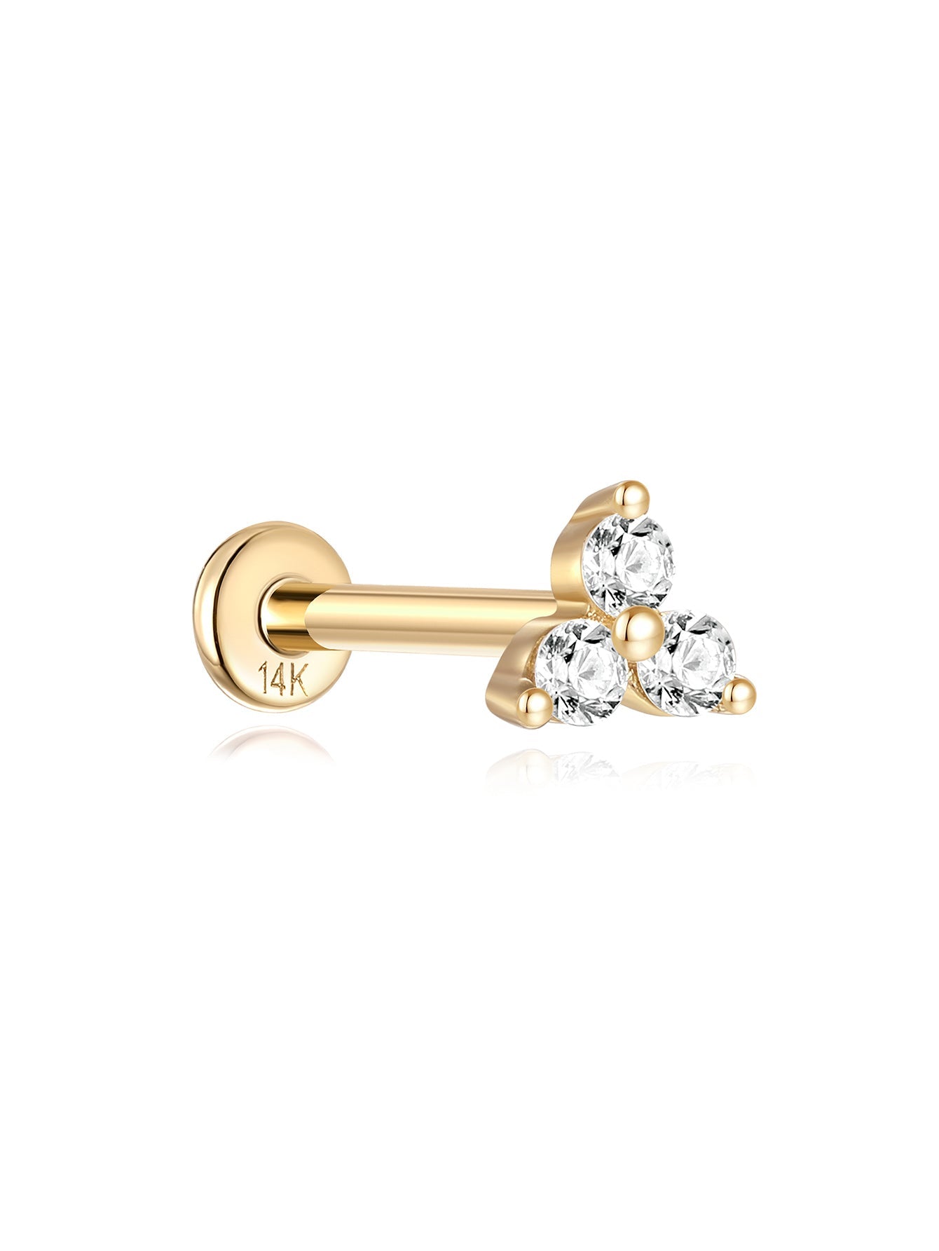 14K Solid Gold Trinity Shiny Ear Piercing Stud