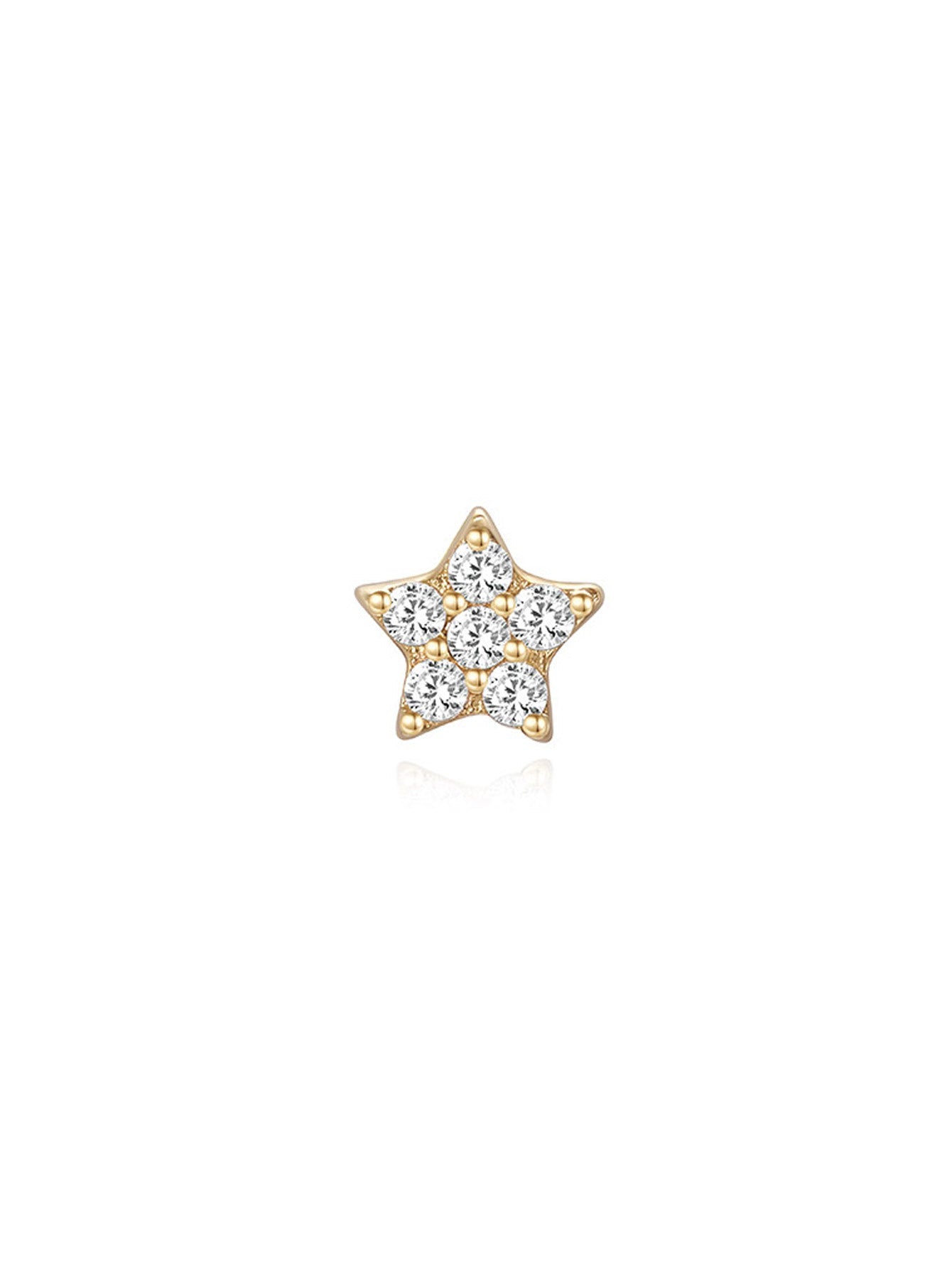 14K Solid Gold Pave Zircon Star  Ear Piercing Stud