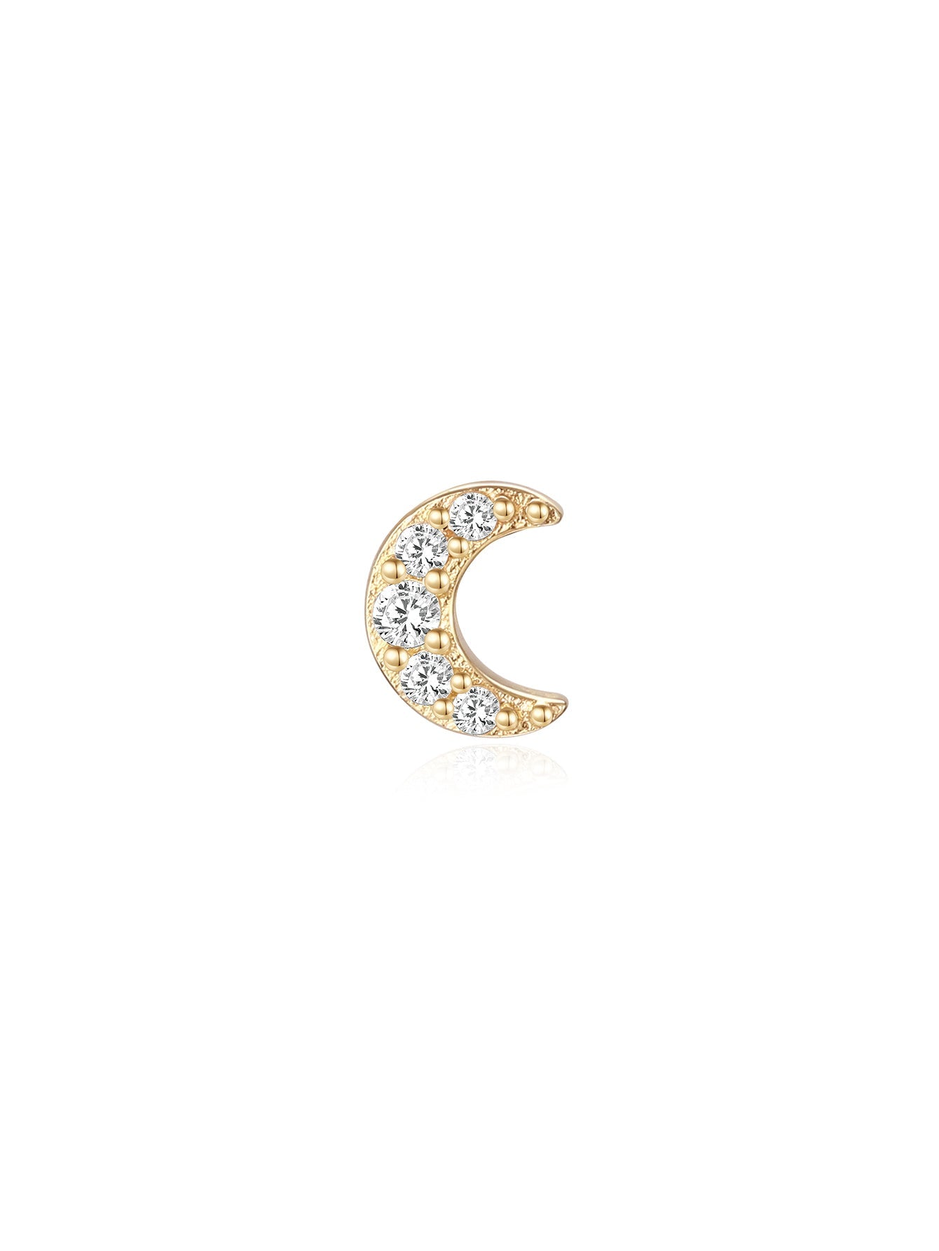 14K Solid Gold Pave Zircon Moon  Ear Piercing Stud