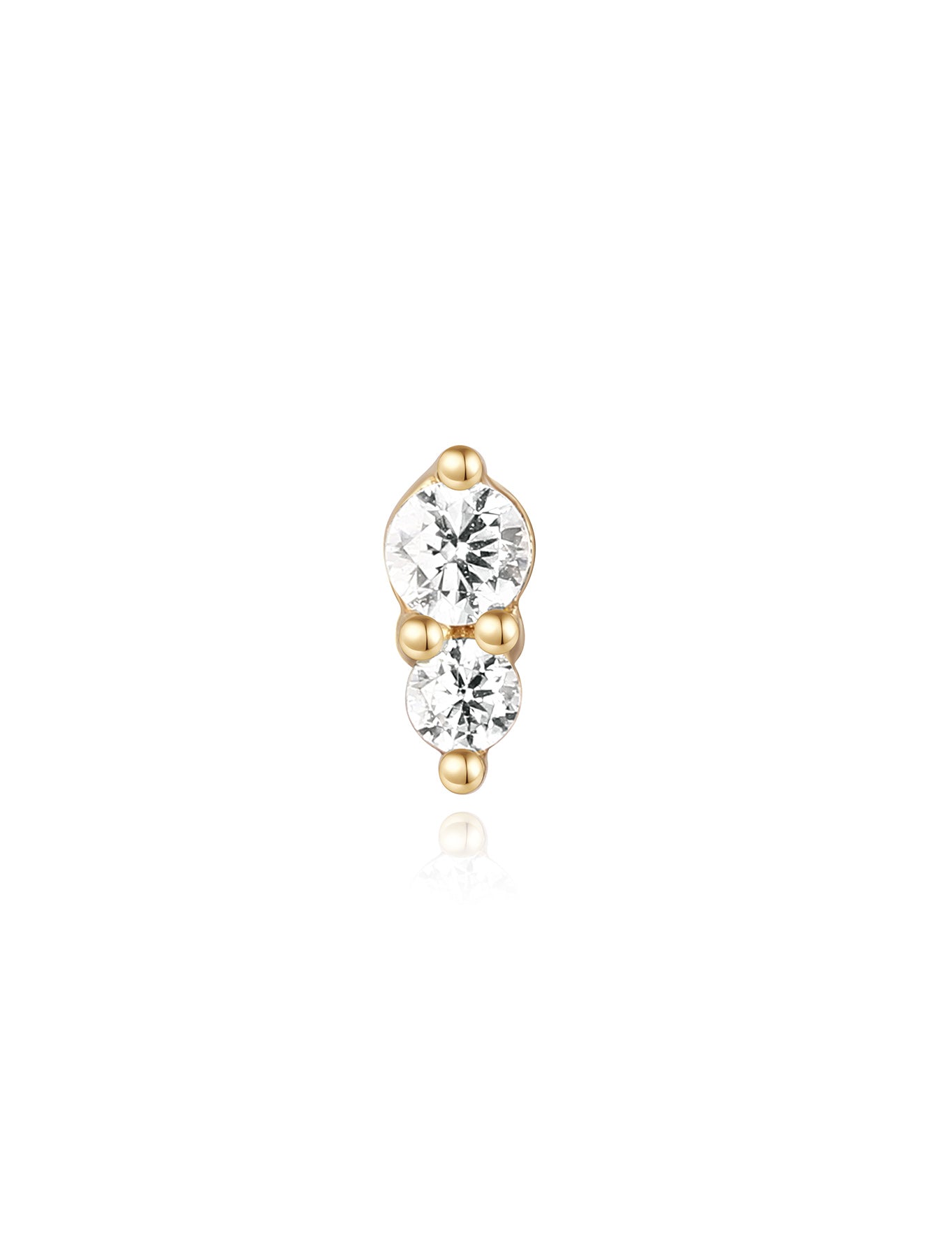 14K Solid Gold Sparkle Duo Zircon  Ear Piercing Stud