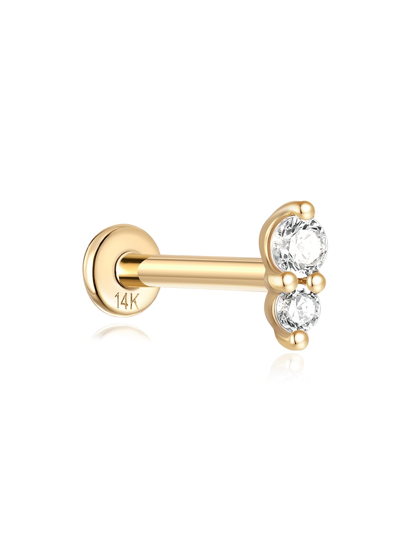 14K Solid Gold Sparkle Duo Zircon  Ear Piercing Stud