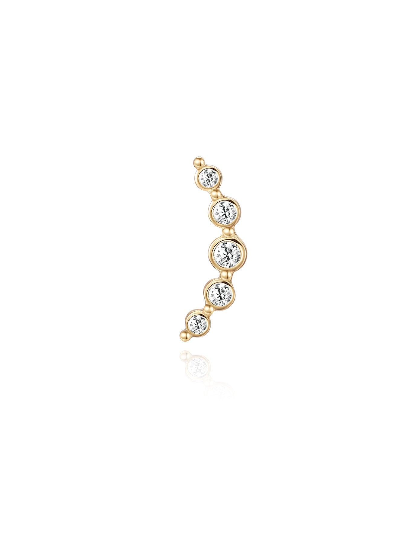 14K Solid Gold Zircon Curve   Ear Piercing Stud