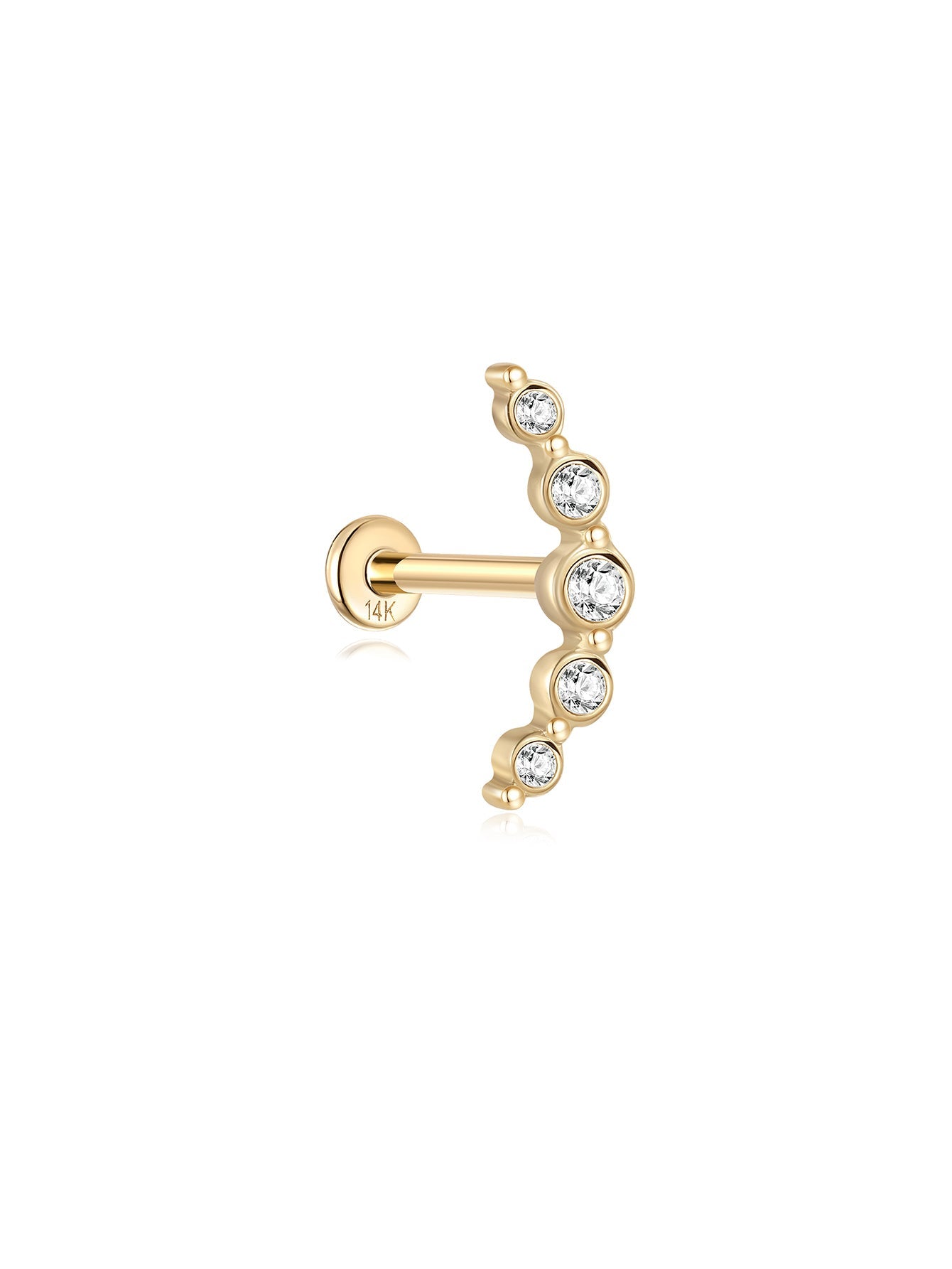 14K Solid Gold Zircon Curve   Ear Piercing Stud