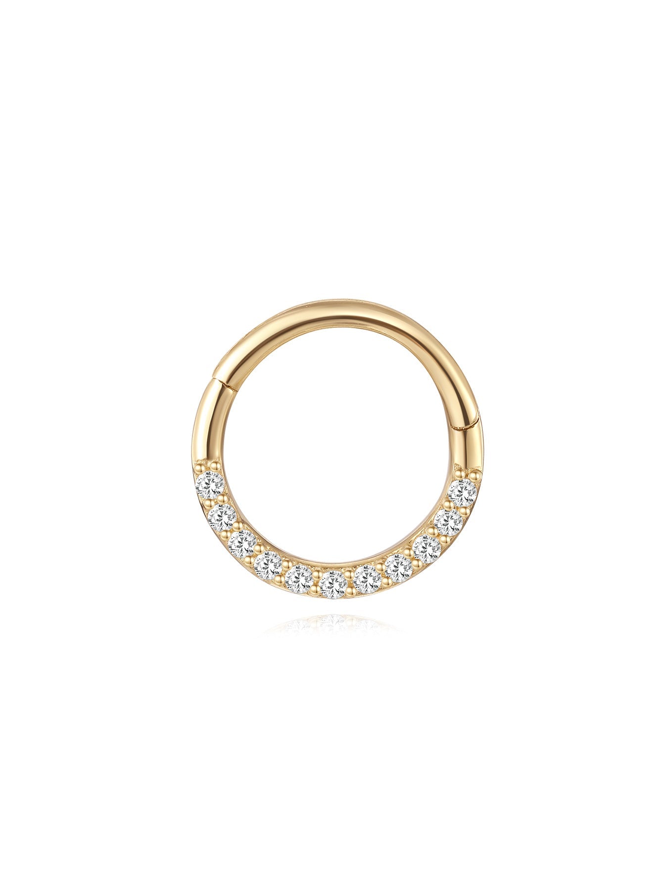 14K Solid Gold Glitter Crystal Pave  Ear Piercing Ring Hoop