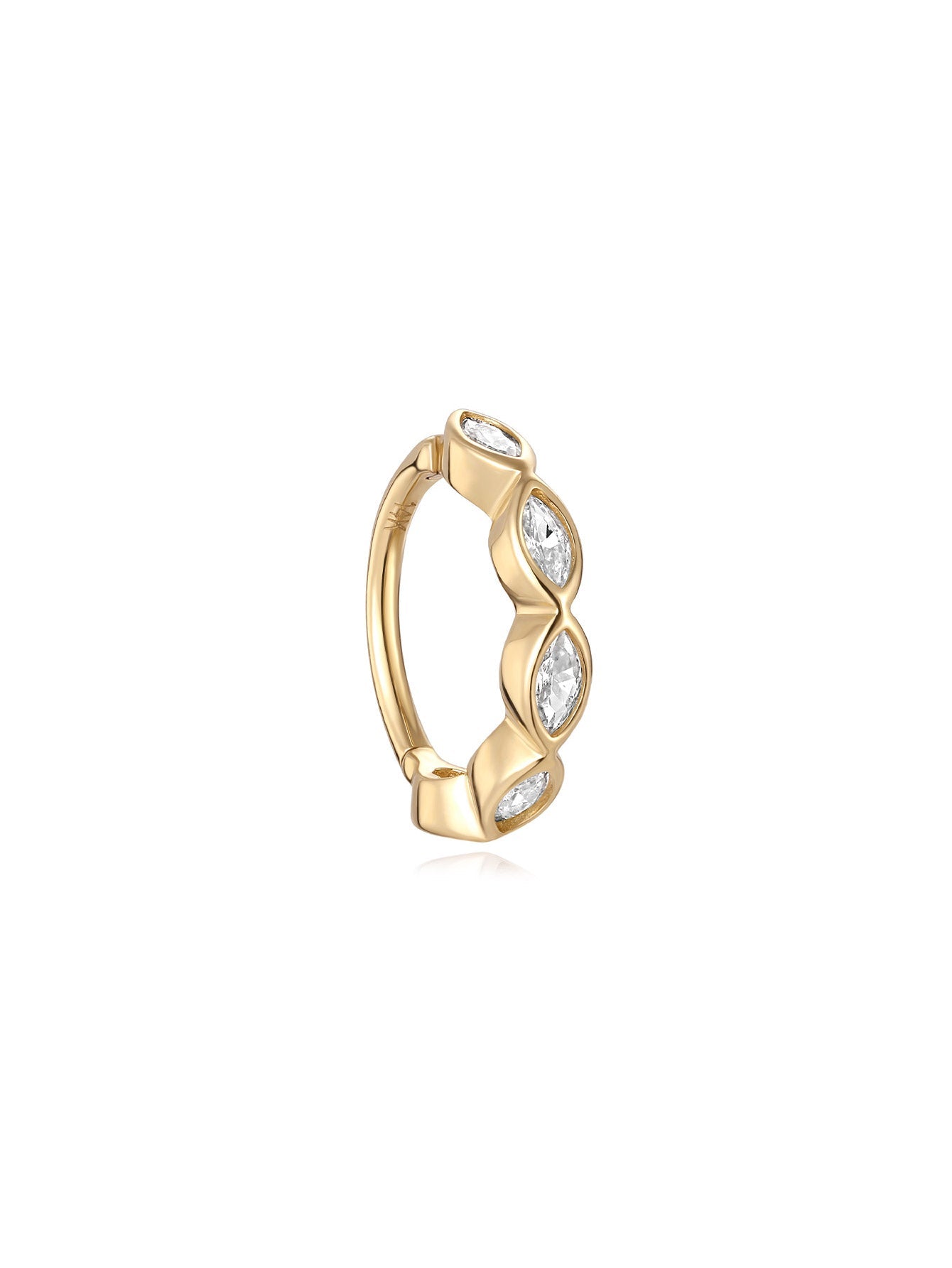 14K Solid Gold Crystal Hinged Segment Hoop Ring Clicker