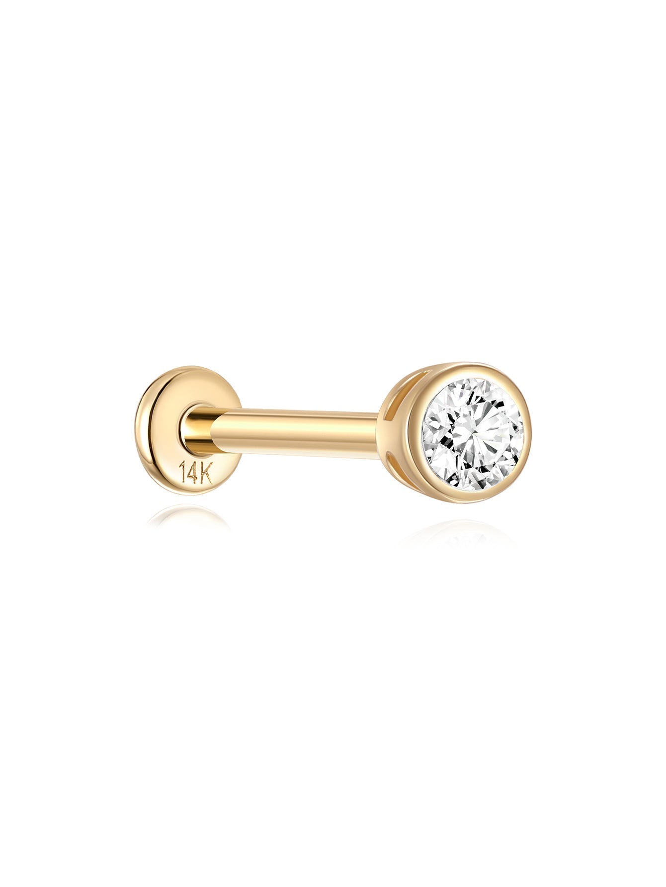 14K Solid Gold Zircon Threaded Ear Piercing Stud