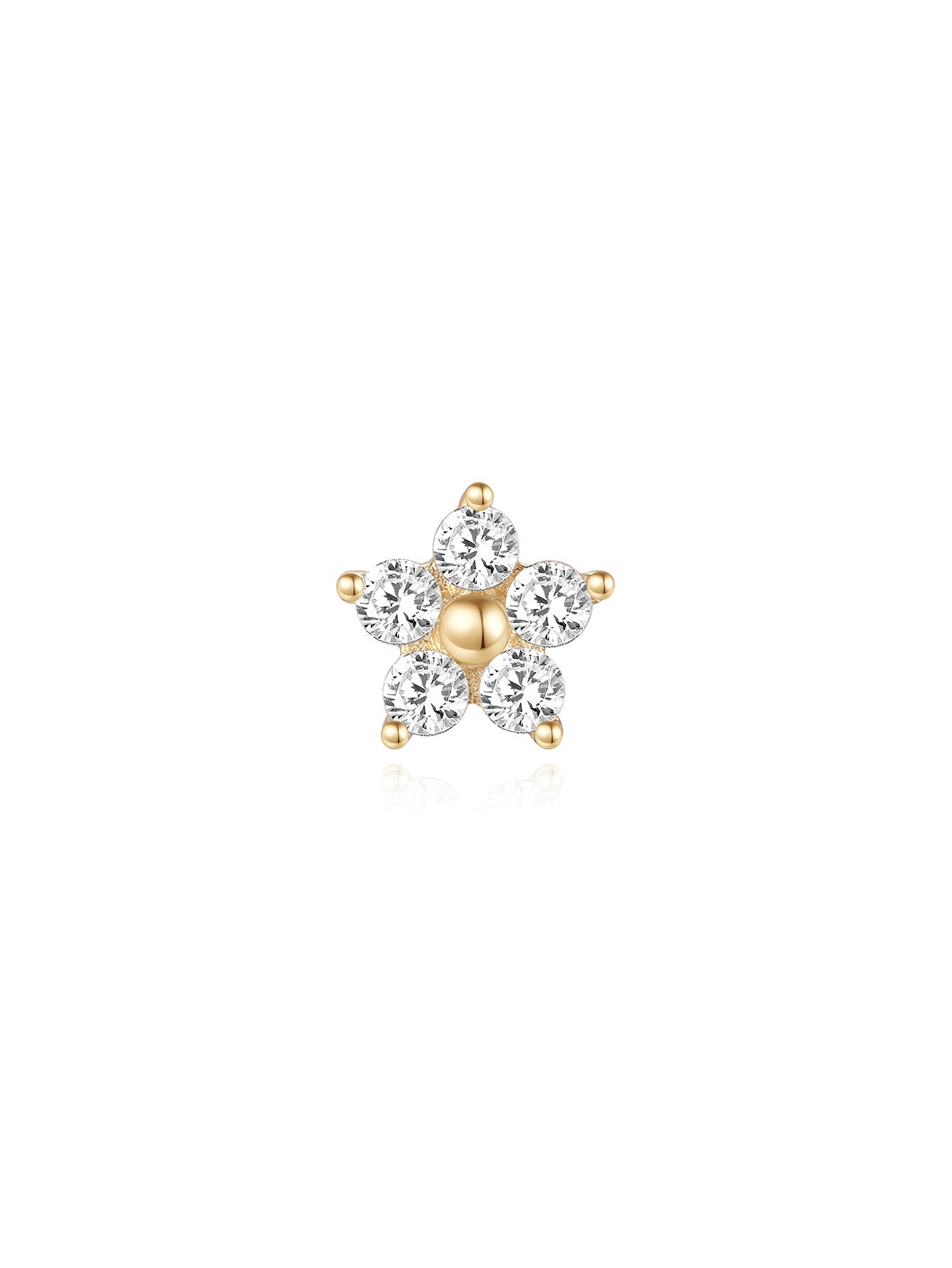 14K Solid Gold Flower Threaded Ear Piercing Stud