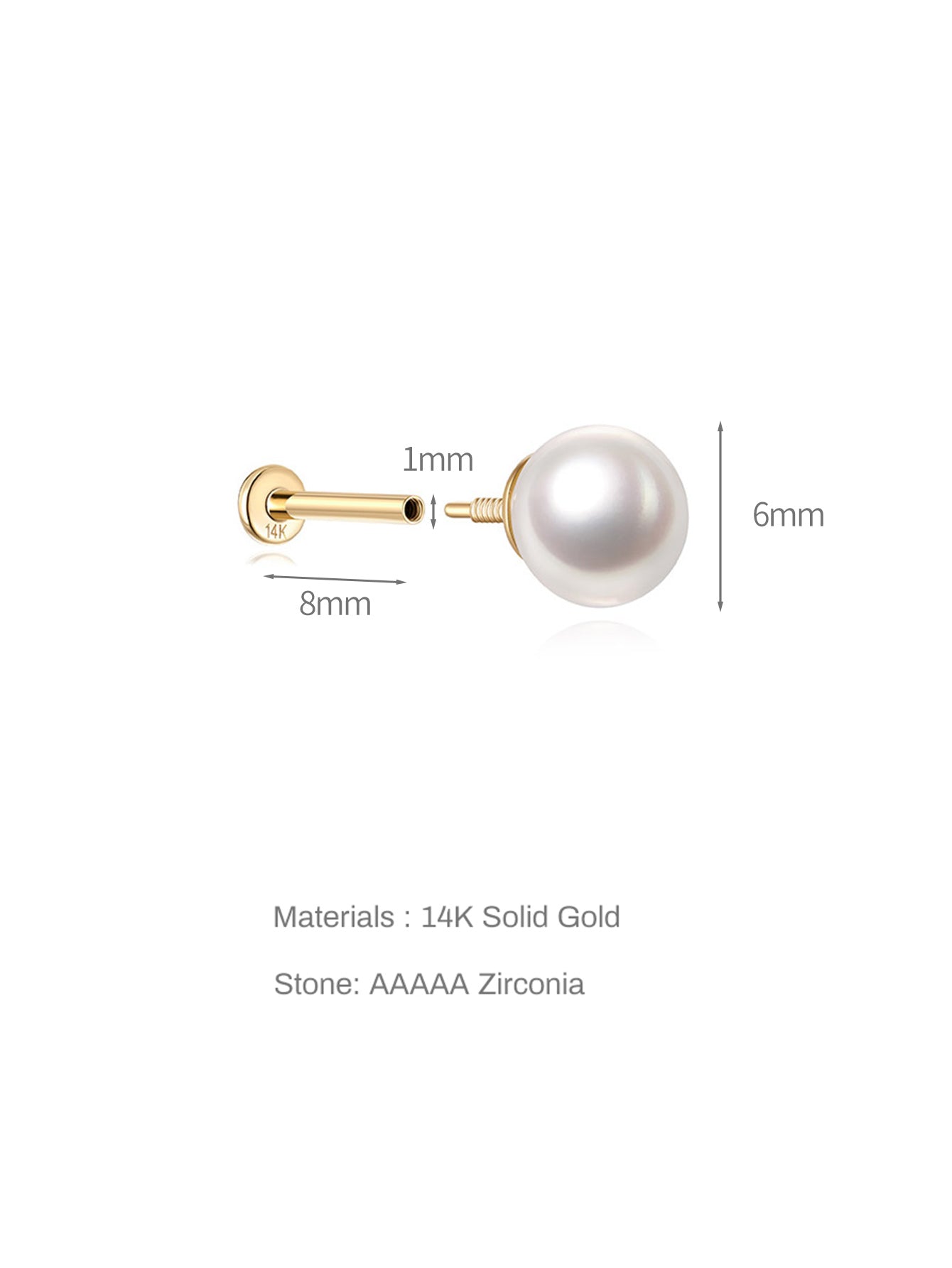 14K Solid Gold Elegant Pearls Ear Piercing Stud