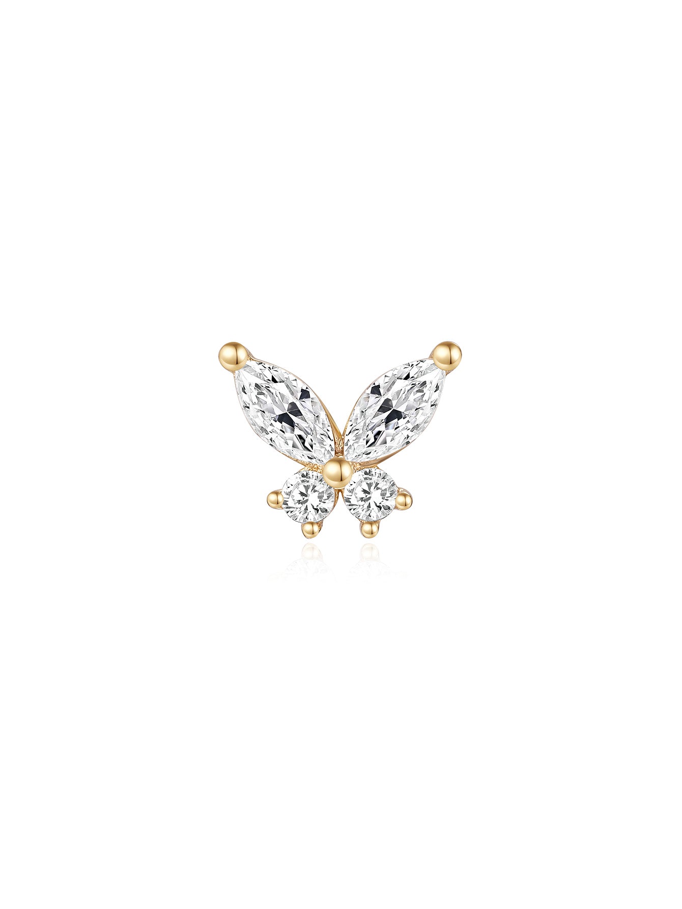 14K Solid Gold Butterfly Ear Piercing Stud