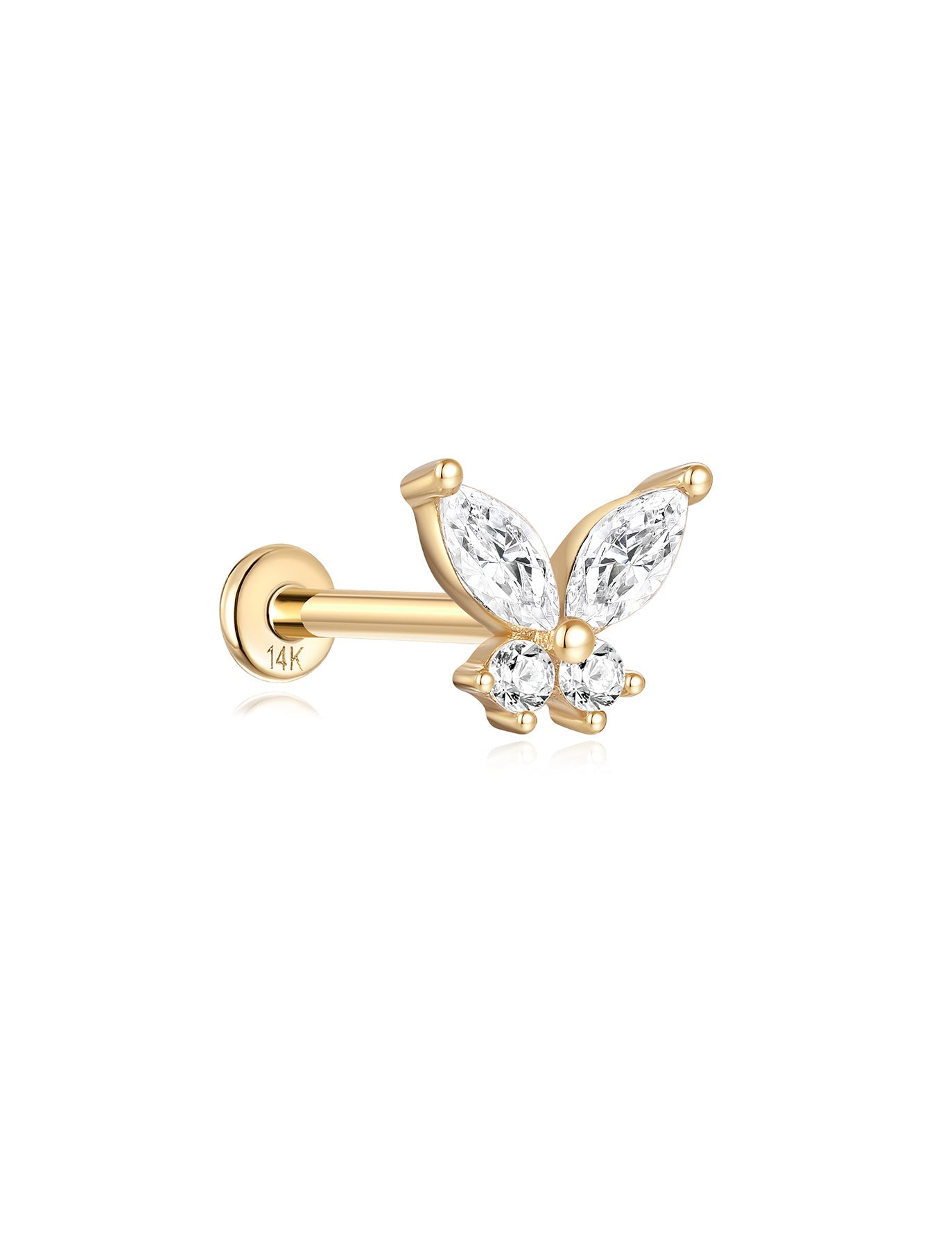 14K Solid Gold Butterfly Ear Piercing Stud