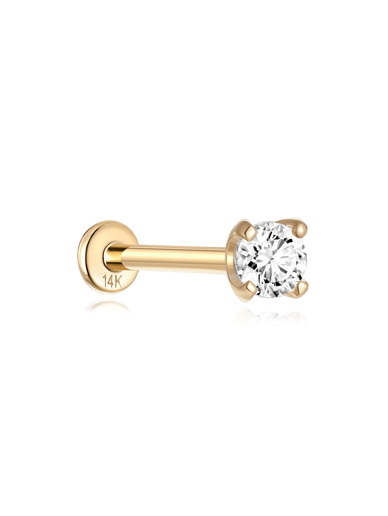 14K Solid Gold Mini Simple Zircon Ear Piercing Stud