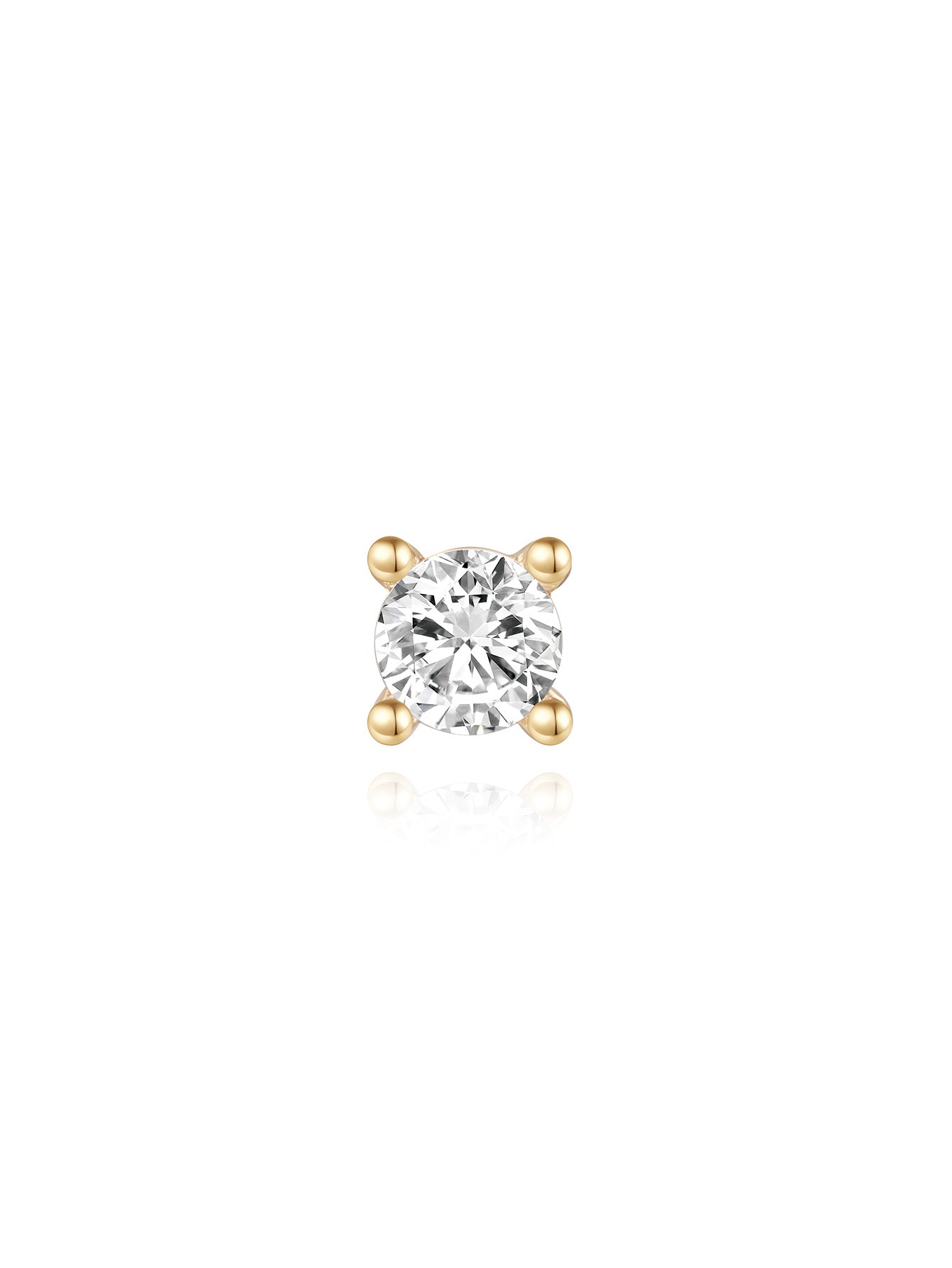 14K Solid Gold Single Zircon Ear Piercing Stud 3.3mm