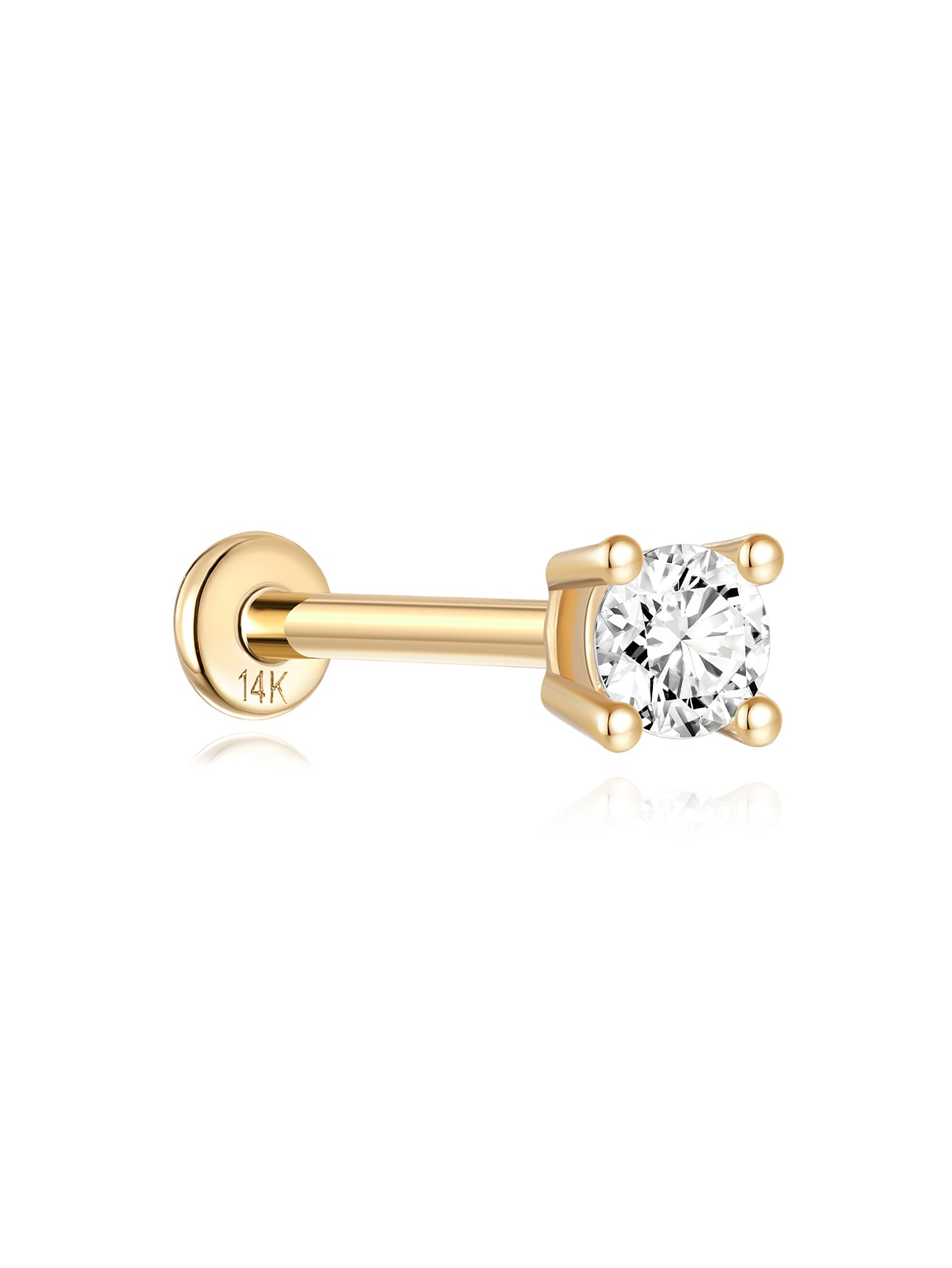 14K Solid Gold Single Zircon Ear Piercing Stud 3.3mm