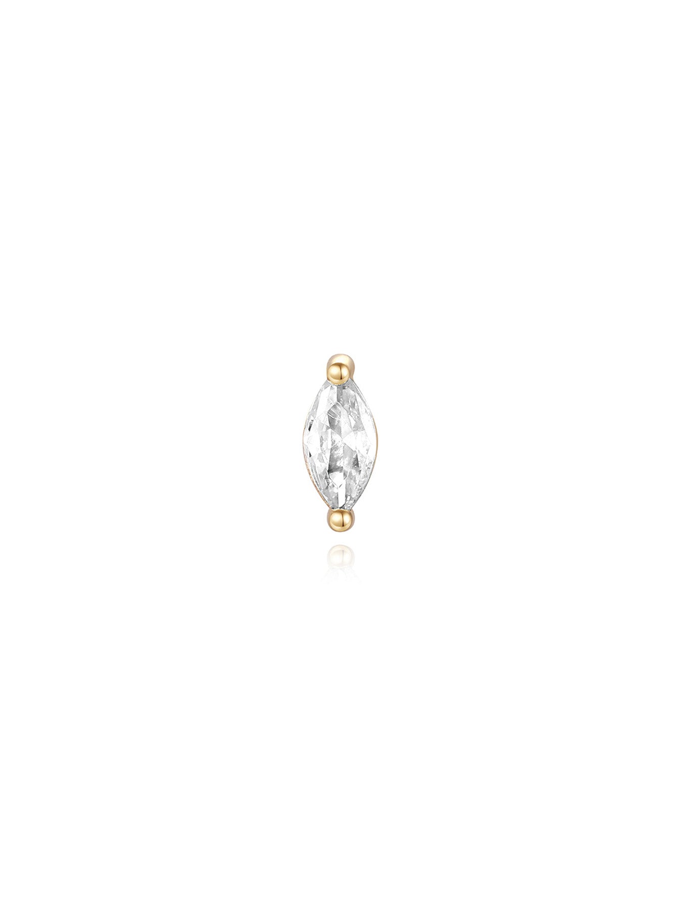 14K Solid Gold Leaf Zircon Thread Ear Piercing Stud 4.8mm