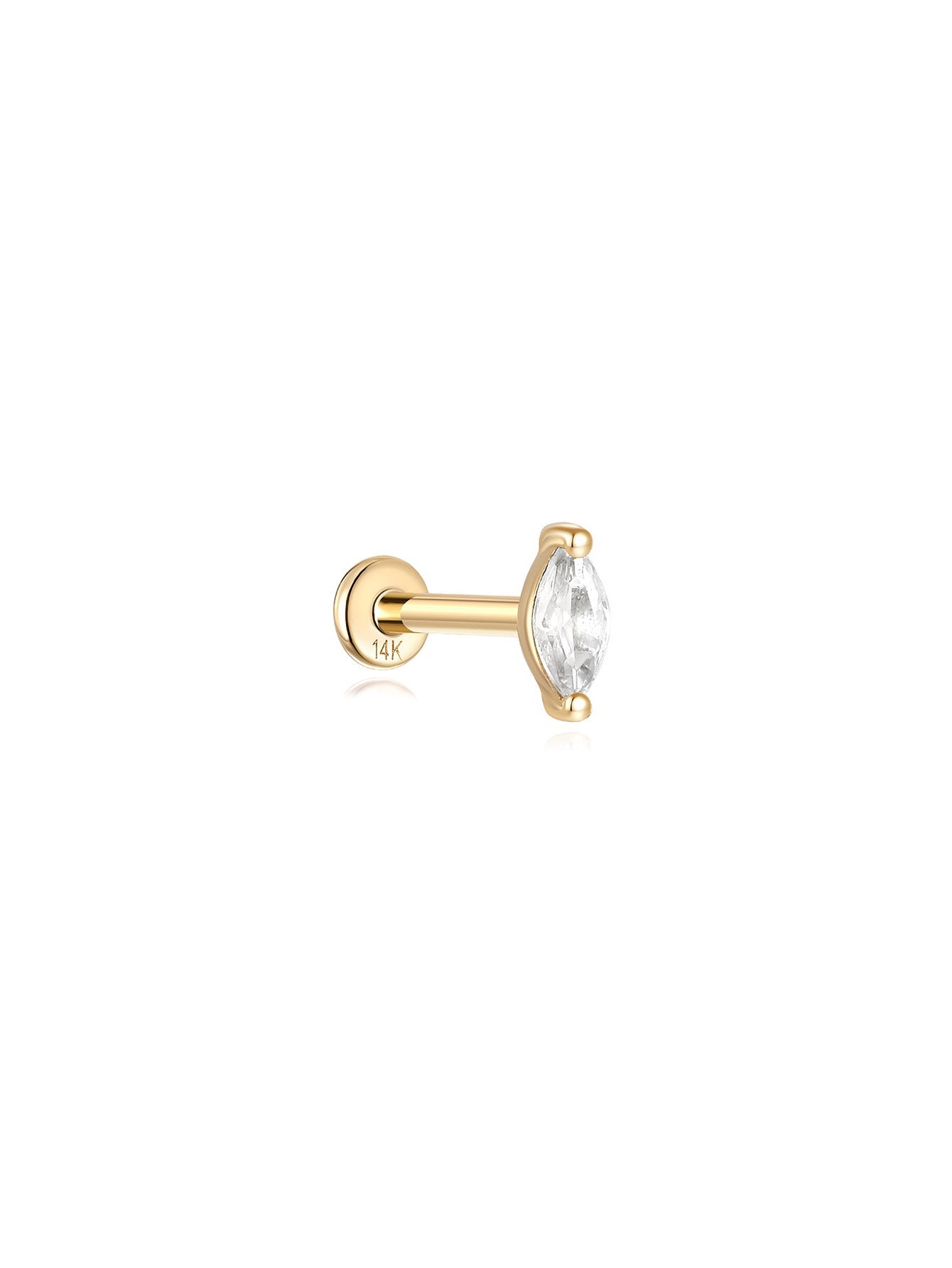 14K Solid Gold Leaf Zircon Thread Ear Piercing Stud 4.8mm