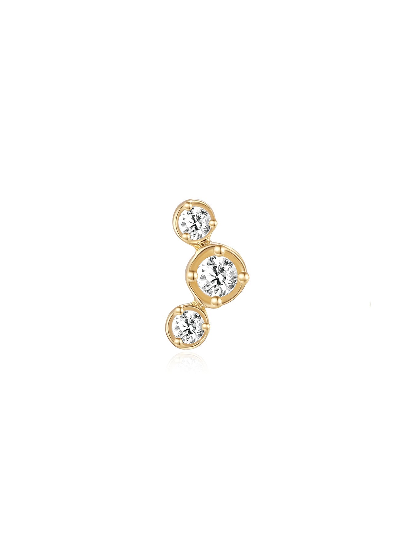 Stud de piercing d'oreille fileté avec trio de zircon serti en or massif 14K