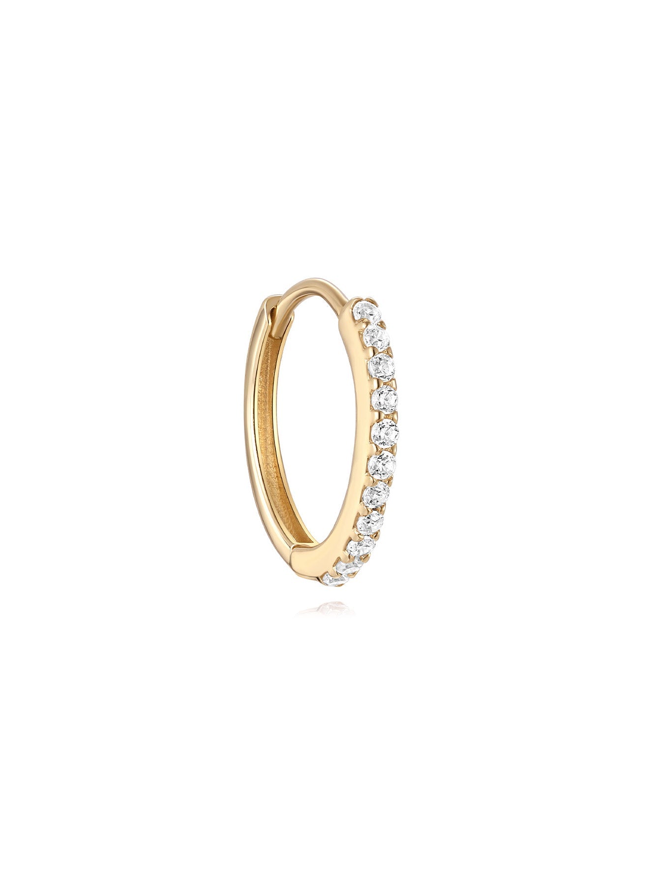 14K Solid Gold Crystal Pave Hoop Huggie Earring