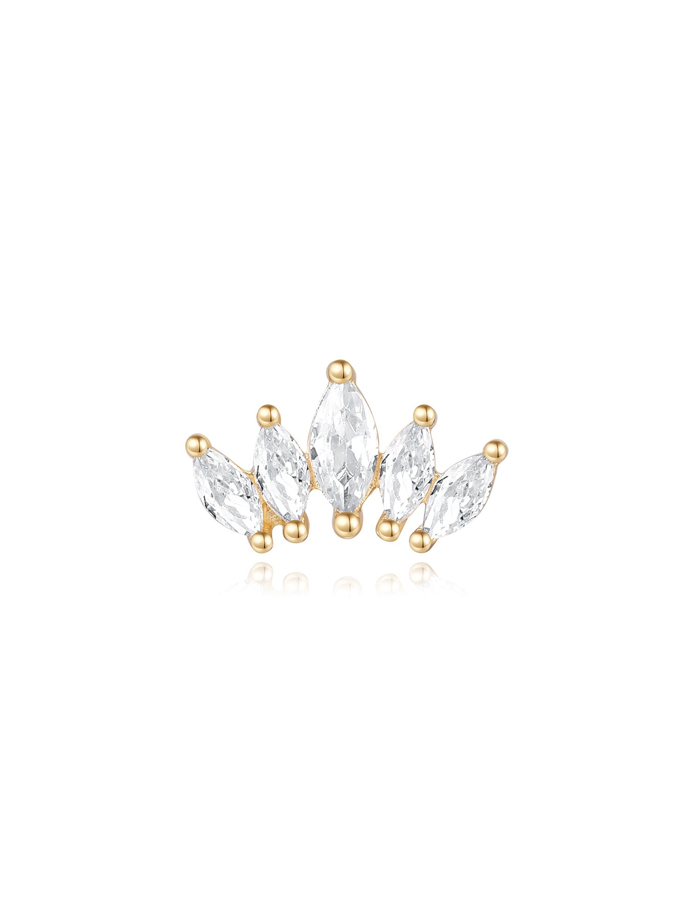 14K Solid Gold Crown Marquise Zircon Ear Piercing Stud