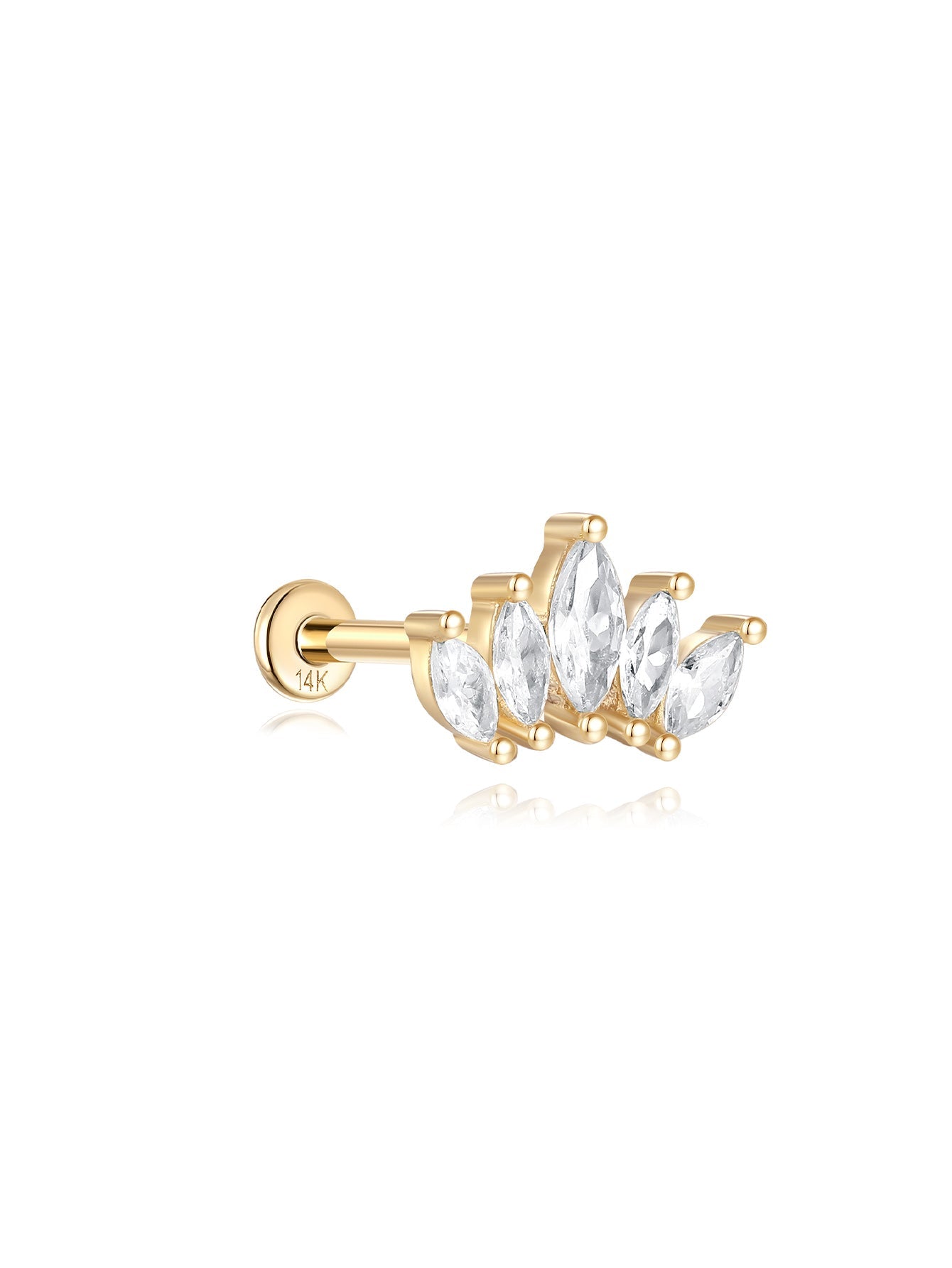 14K Solid Gold Crown Marquise Zircon Ear Piercing Stud